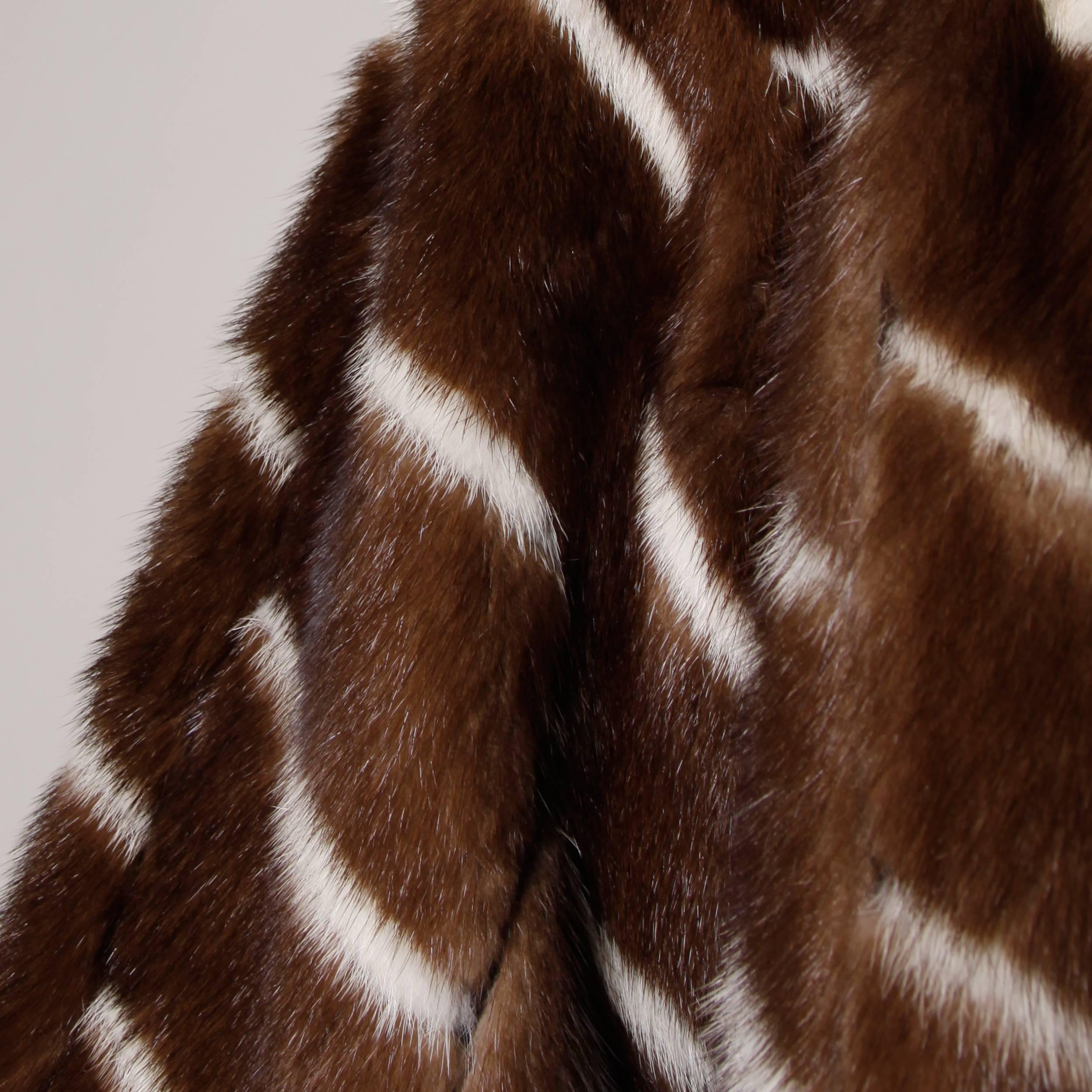 Vintage Brown + White Striped Mink Fur Jacket with Leather Lining 2