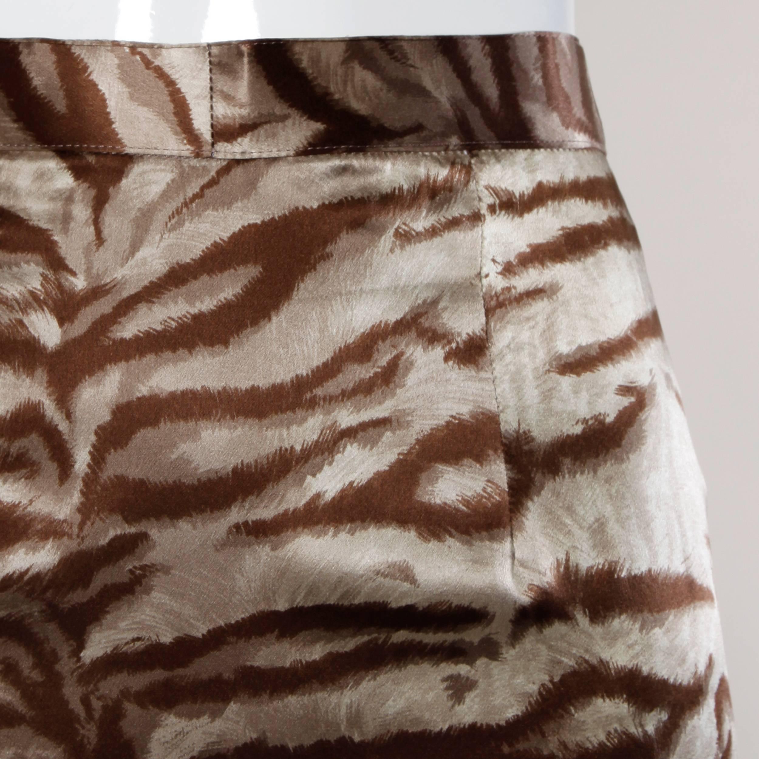 Brown Jean-Louis Scherrer Vintage Animal Screen Print Silk Maxi Skirt