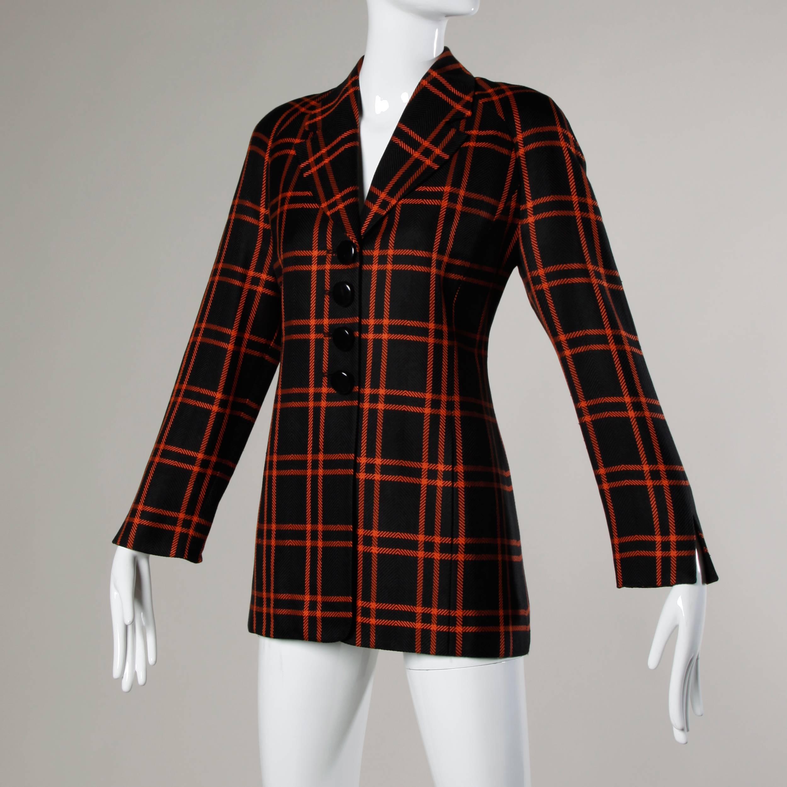 Women's Christian Dior Vintage Silk Plaid Blazer Jacket