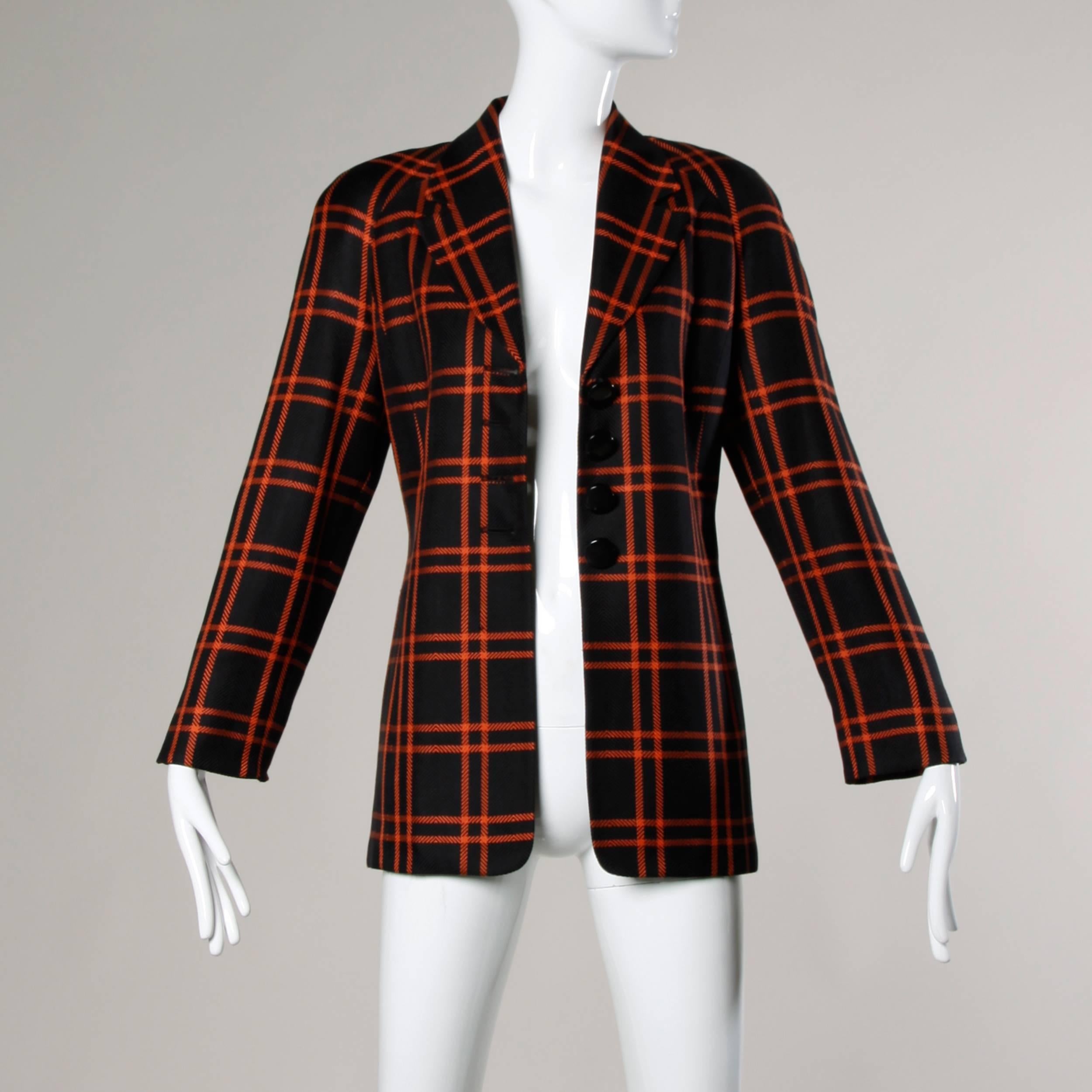Christian Dior Vintage Silk Plaid Blazer Jacket 1