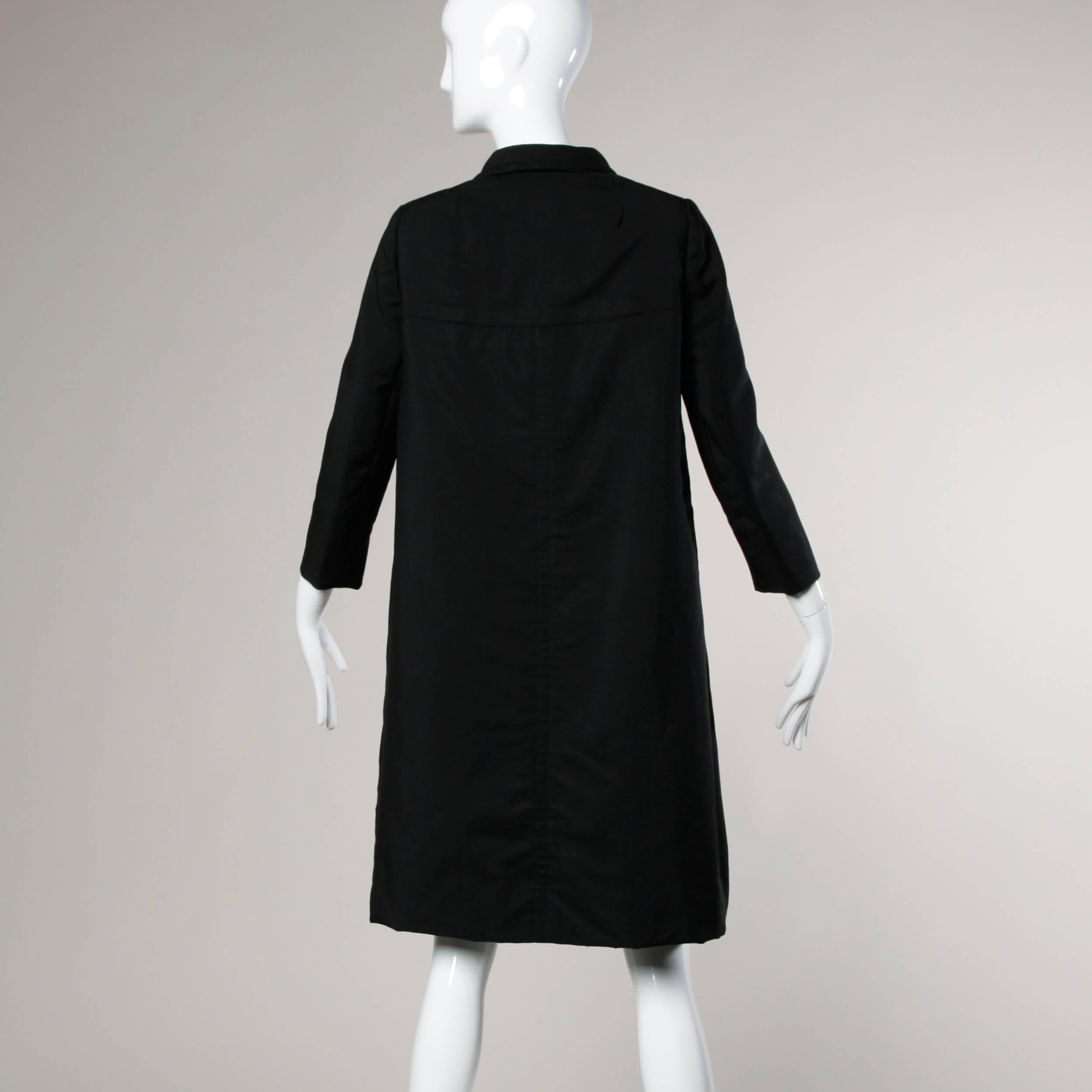 1960s Ben Zuckerman for I. Magnin Vintage Wool + Silk Black Swing Coat 1
