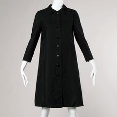 1960s Ben Zuckerman for I. Magnin Vintage Wool + Silk Black Swing Coat