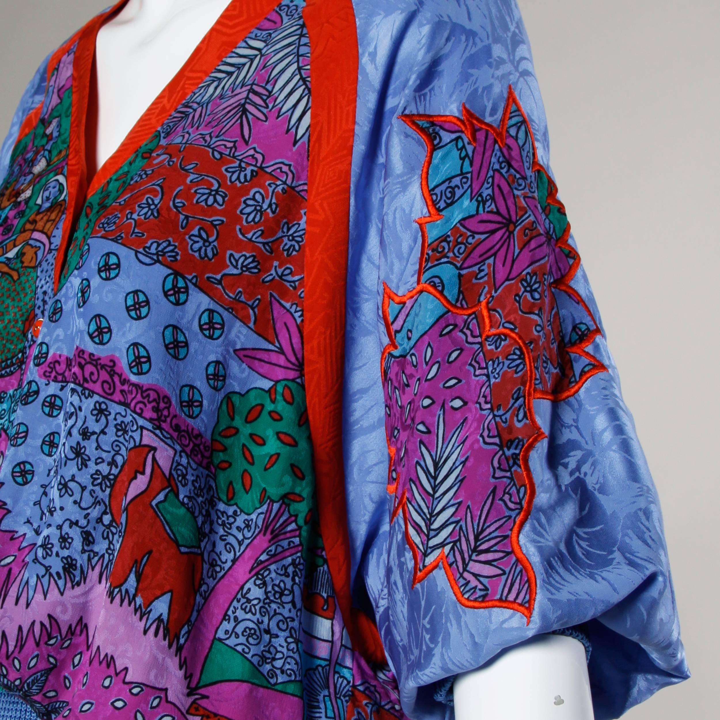 Diane Fres Vintage Silk Patchwork Print Bohemian Pullover Blouse Top 1