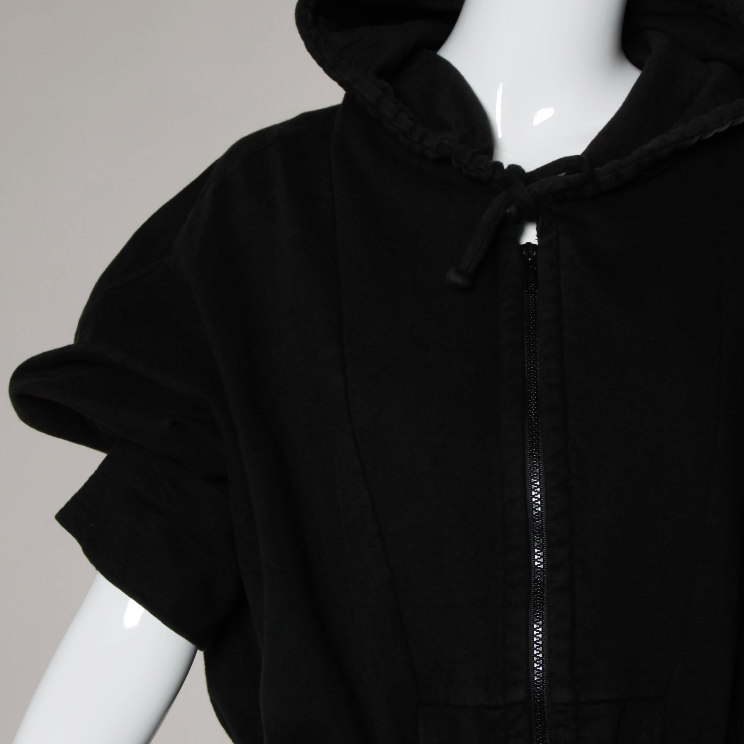 Norma Kamali Omo Vintage 90s Black Hooded Sweatshirt Coat 3