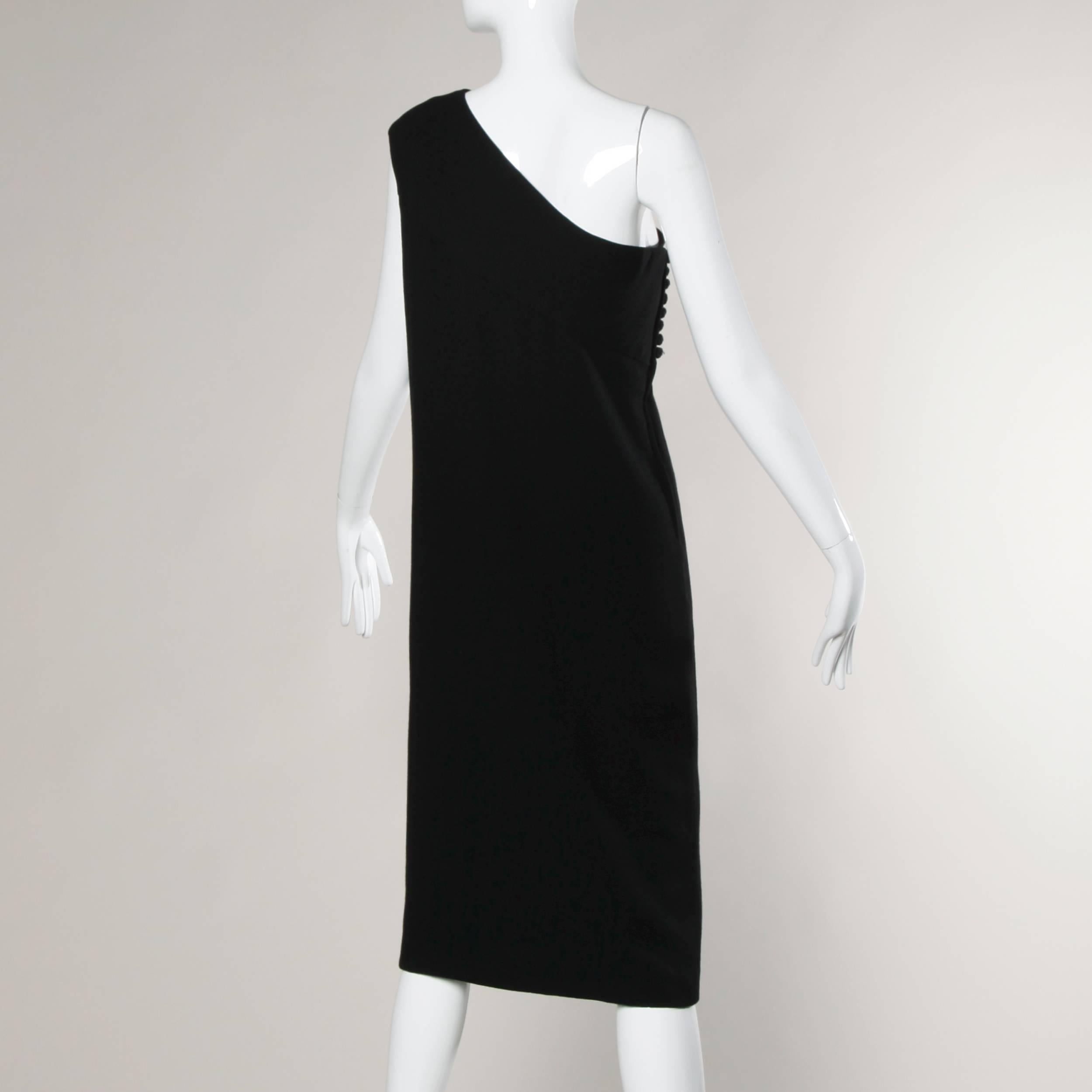 1960s Bill Blass for Maurice Rentner Vintage One-Shoulder Black Cocktail Dress In Excellent Condition For Sale In Sparks, NV