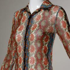 Jean Paul Gaultier Vintage Mesh Paisley Print Button Up Blouse Top