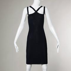 Moschino Vintage 90s Black Jersey Knit Crossover Body Con Dress