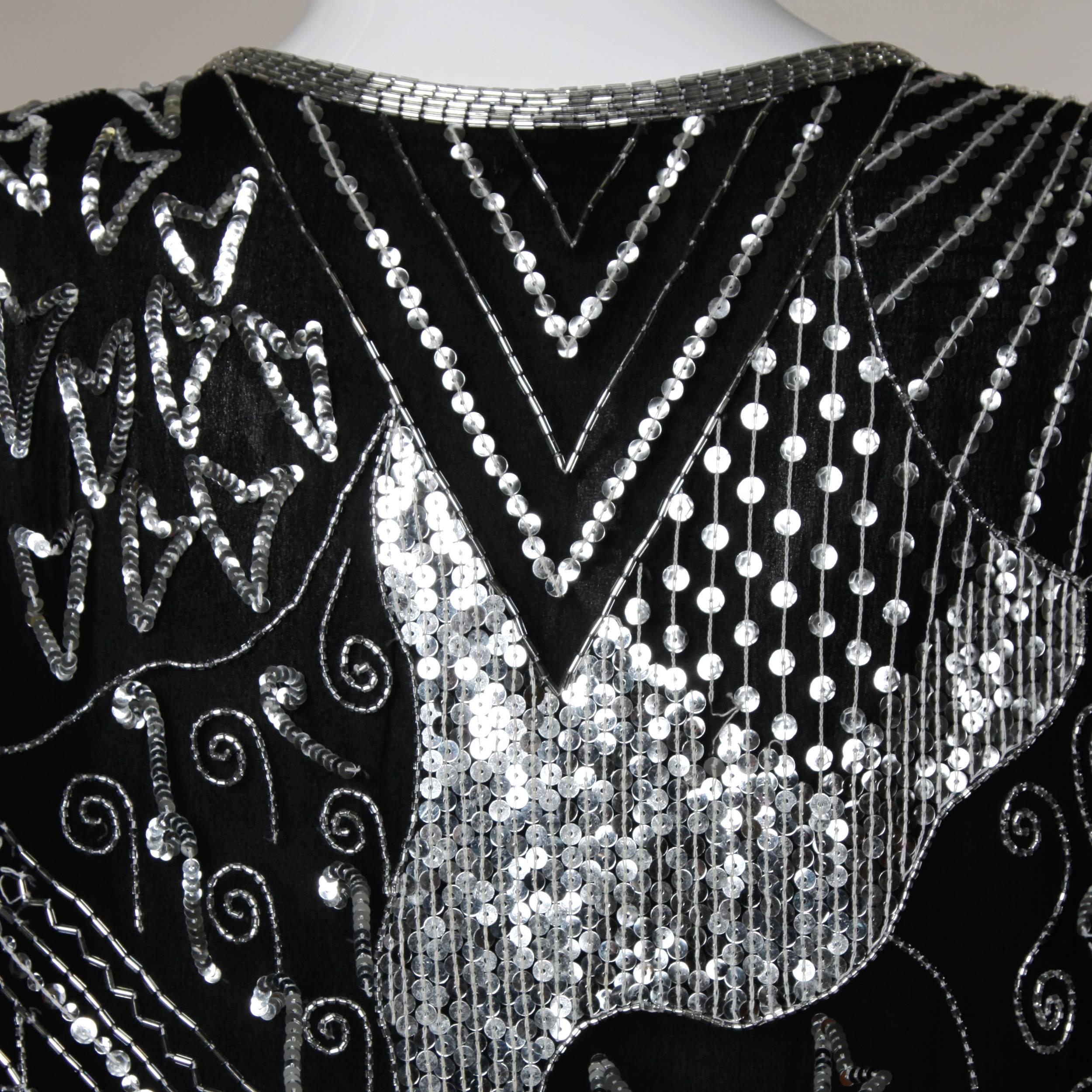 Saks Fifth Avenue Vintage Sequin Beaded Silk Flapper Dress In Excellent Condition In Sparks, NV