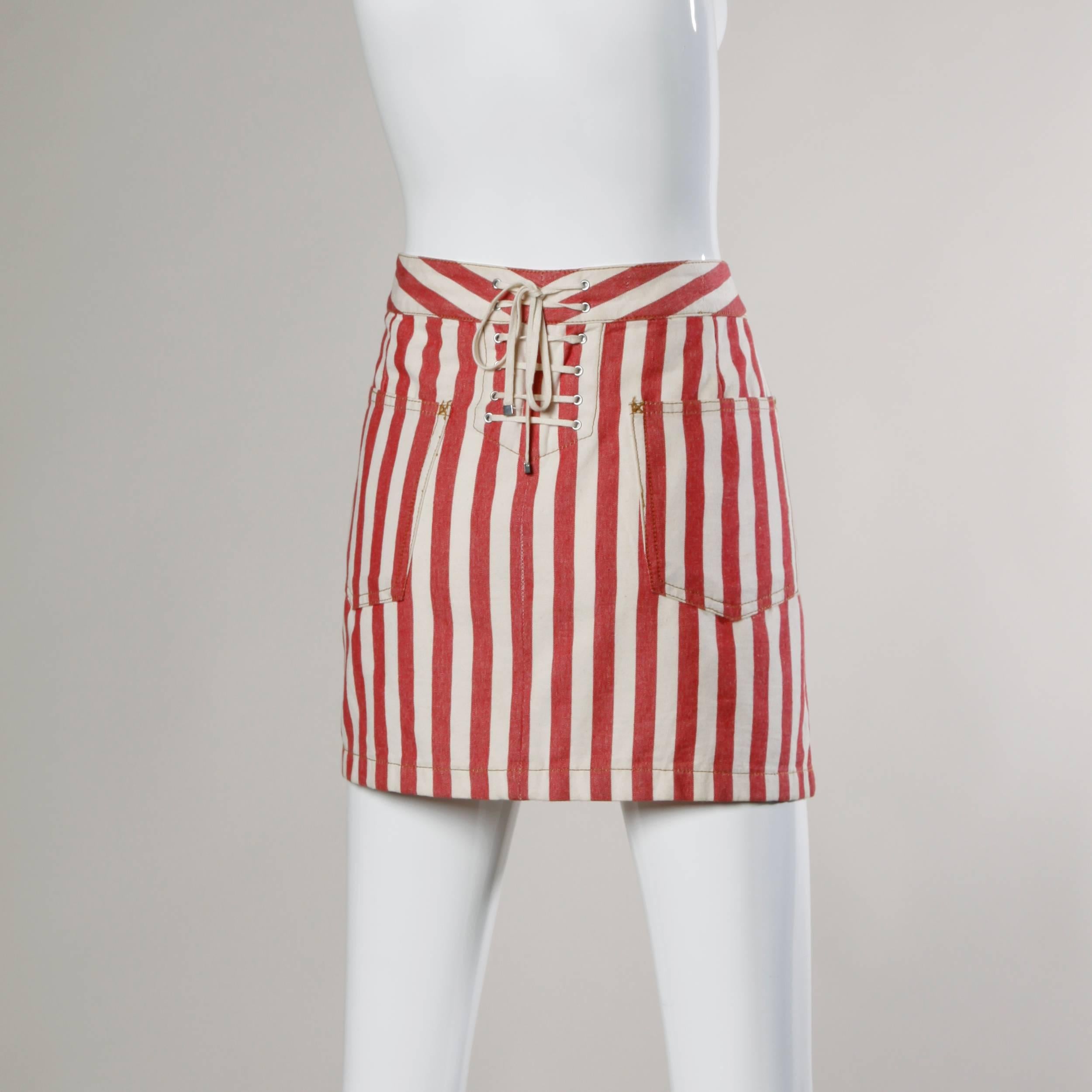 red and white striped mini skirt