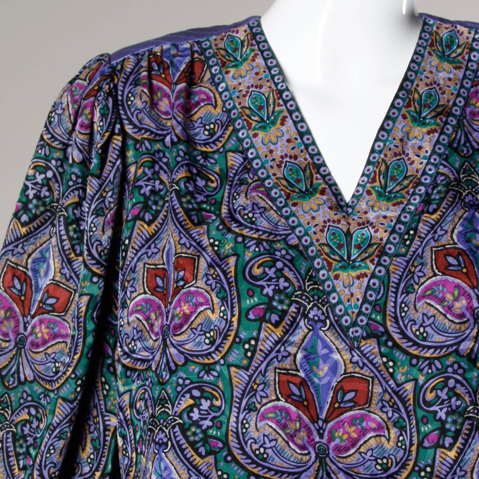 Women's Oscar de la Renta Vintage 1970s Silk Print Top + Skirt 2-Piece Ensemble