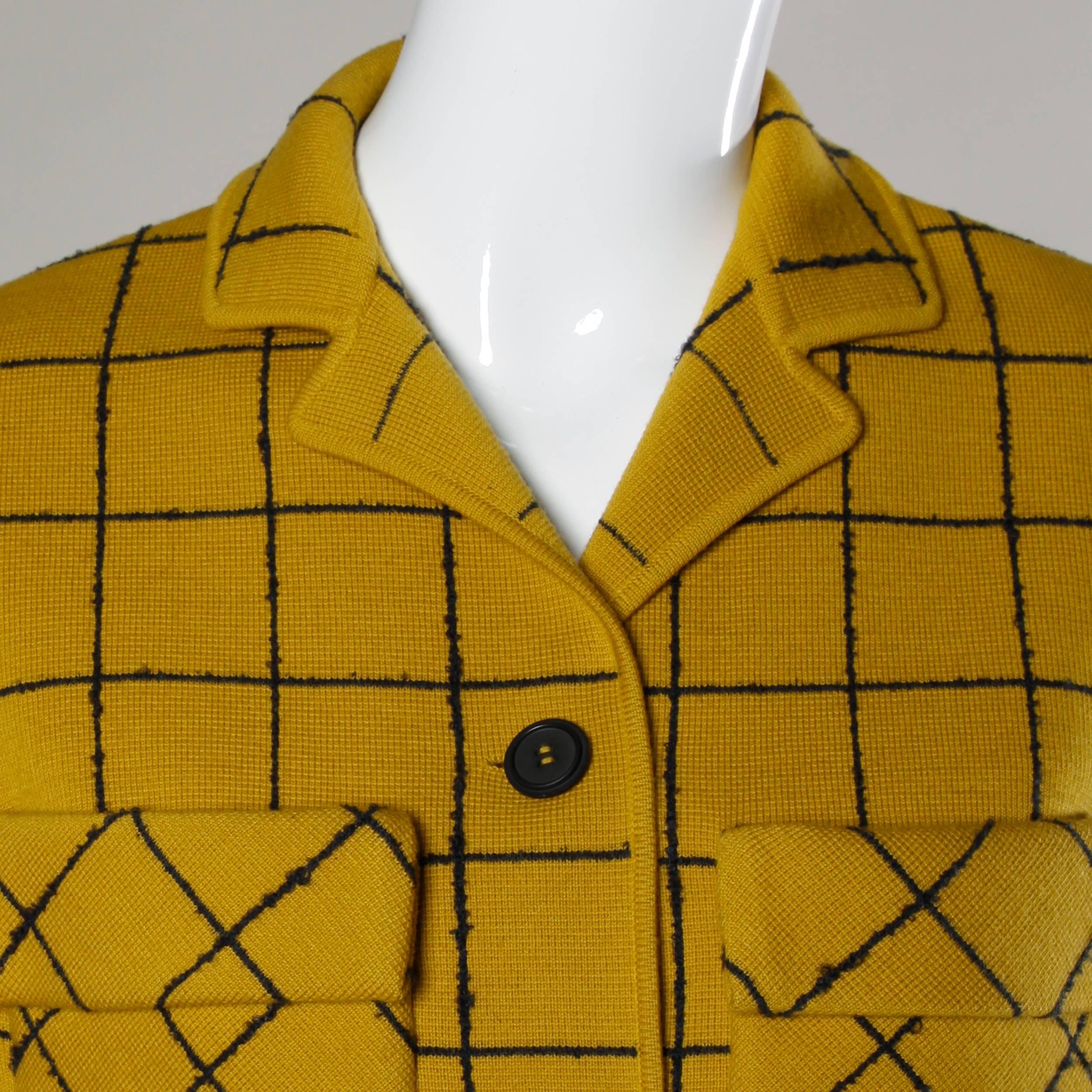 Brown 1960s Vintage Gino Paoli Mustard Yellow Italian Wool Knit Sweater Jacket