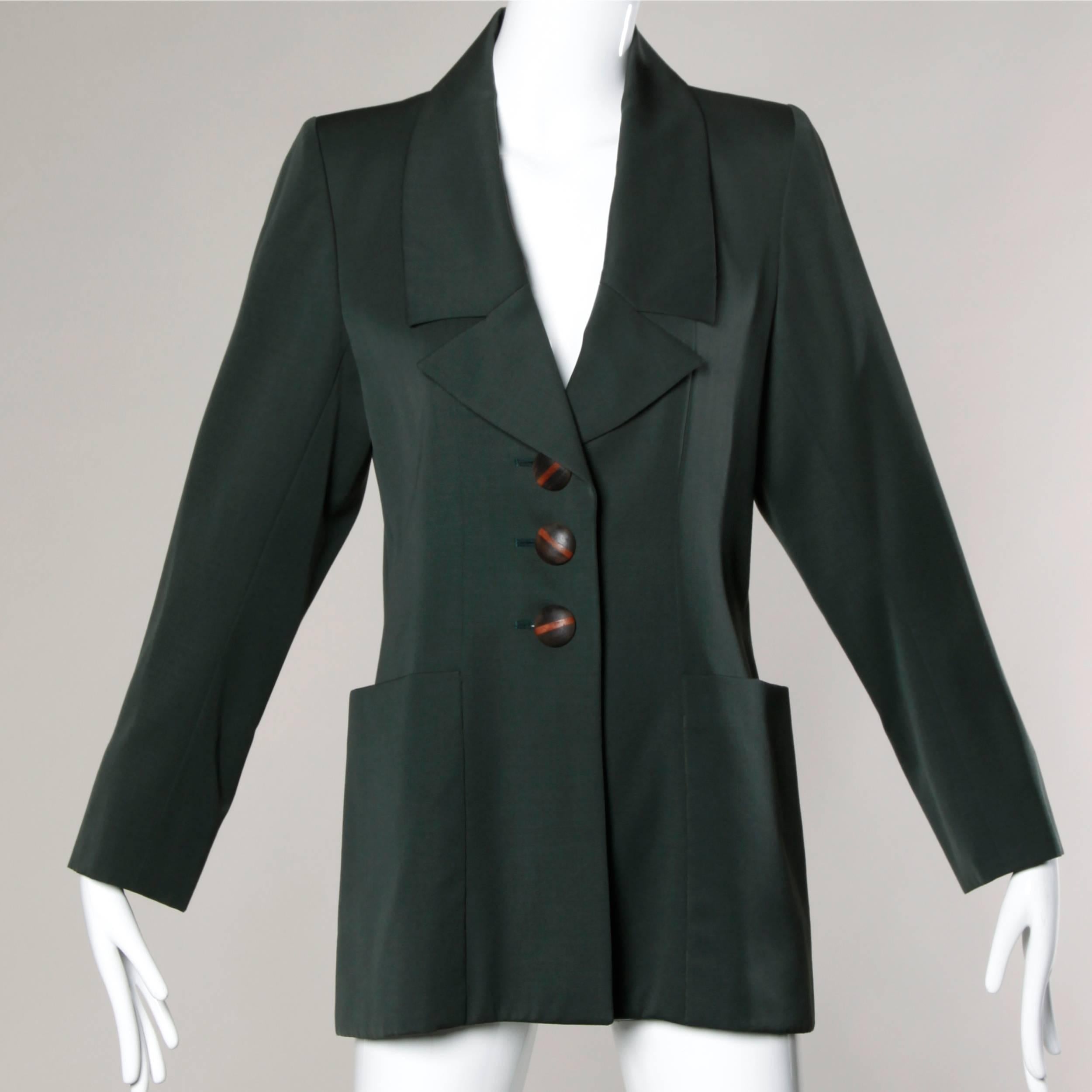 Yves Saint Laurent Rive Gauche YSL Vintage Dark Green Wool Blazer Jacket 1