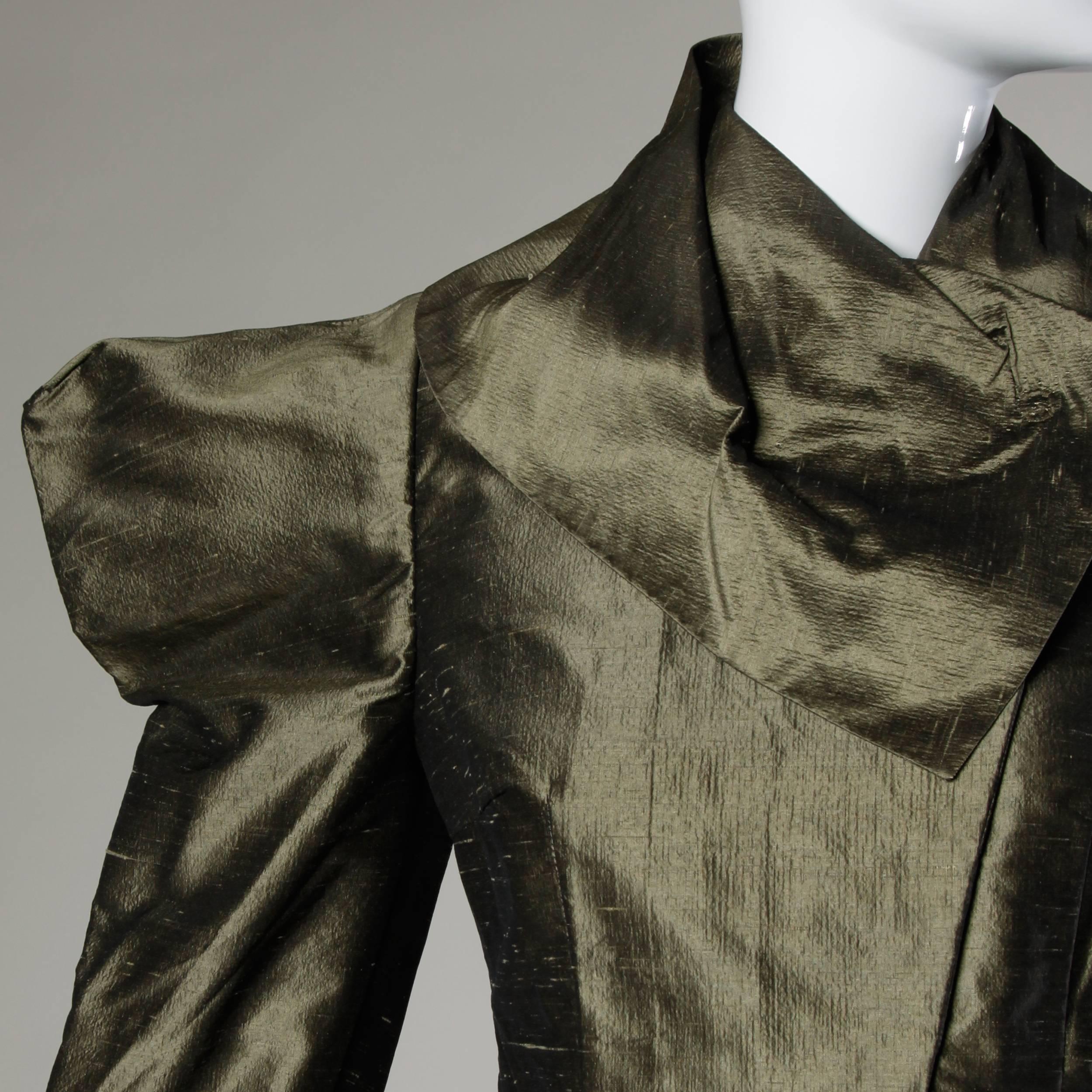 Chloe Avant Garde Olive Green Silk Jacket + Skirt Suit Ensemble 1