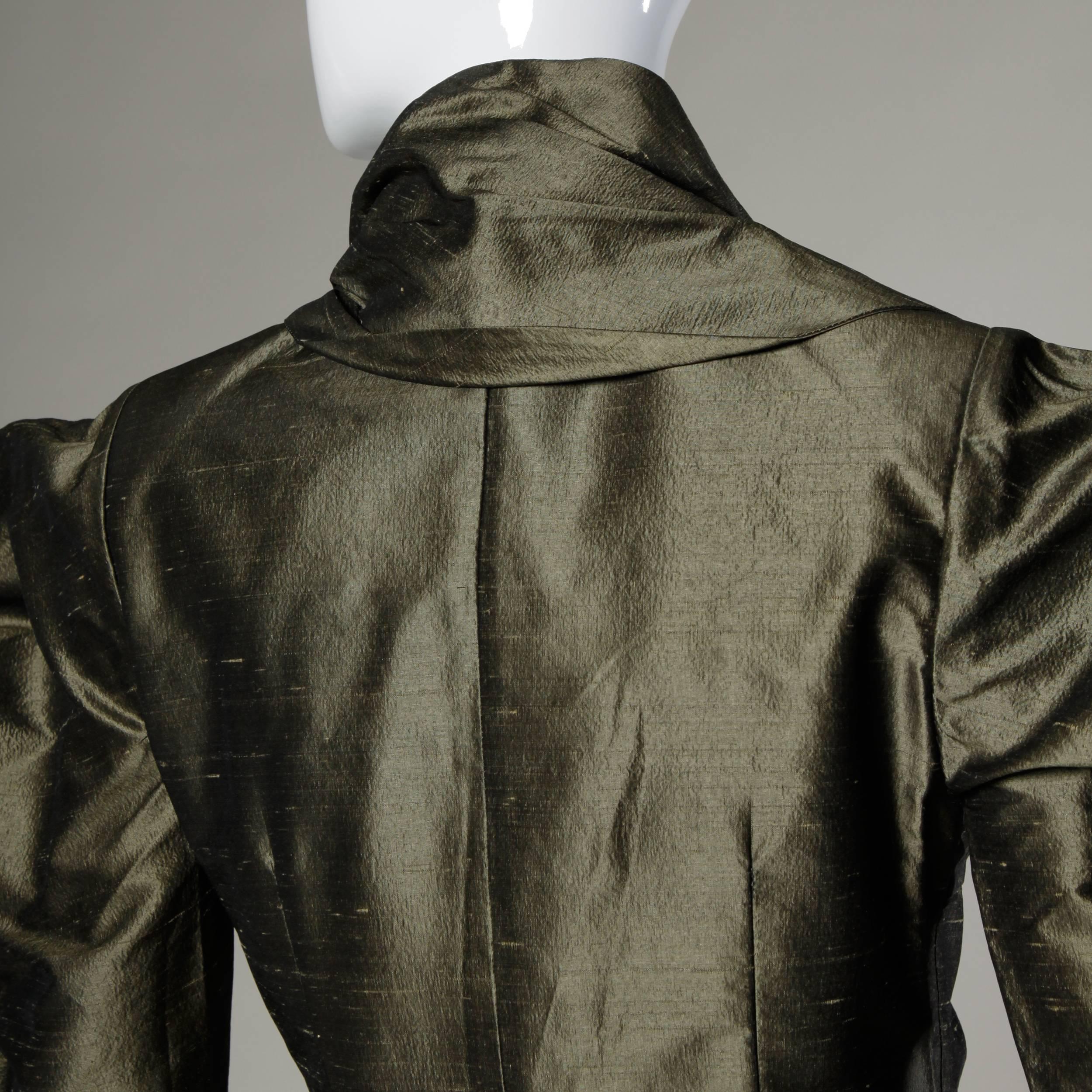 Women's Chloe Avant Garde Olive Green Silk Jacket + Skirt Suit Ensemble