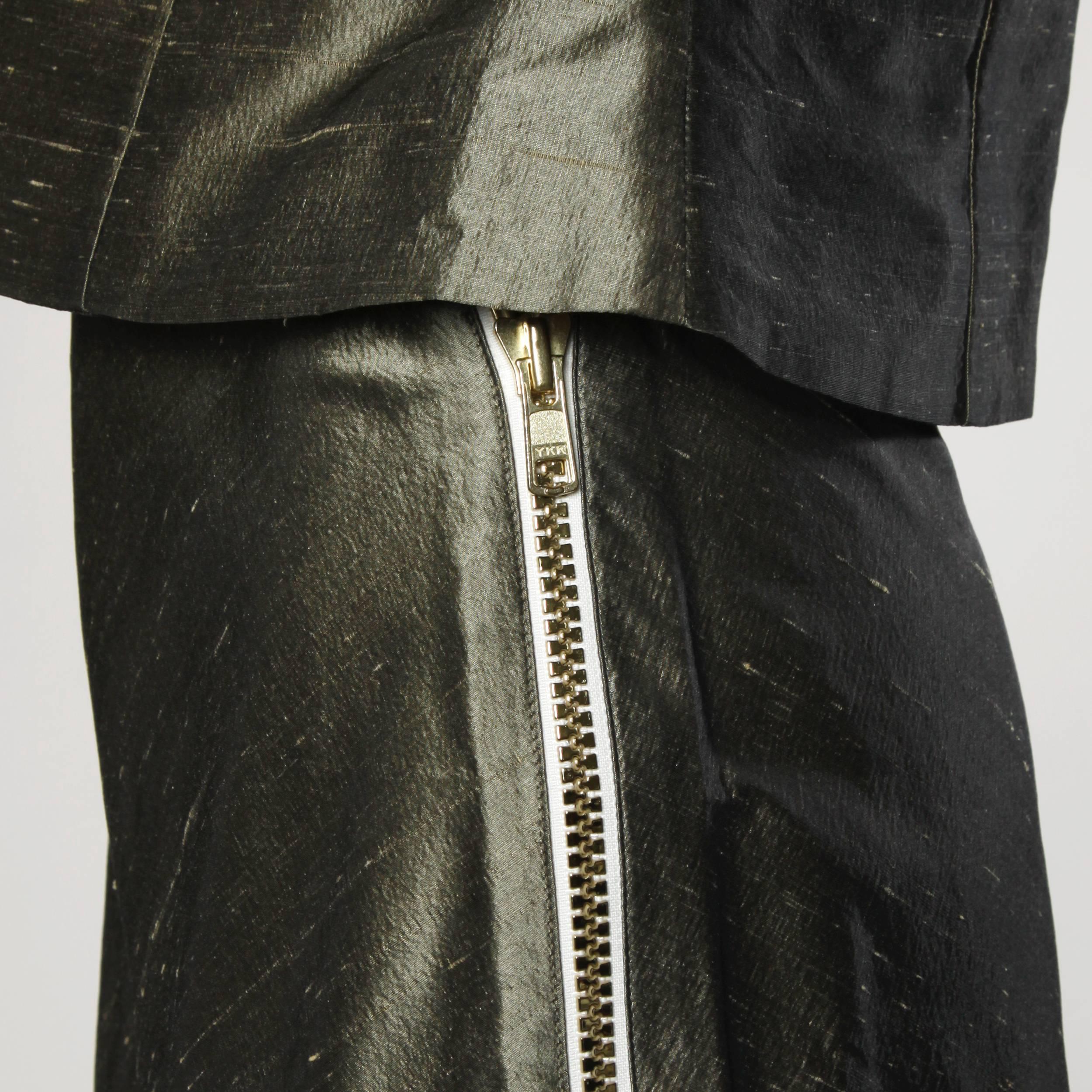 Chloe Avant Garde Olive Green Silk Jacket + Skirt Suit Ensemble 2
