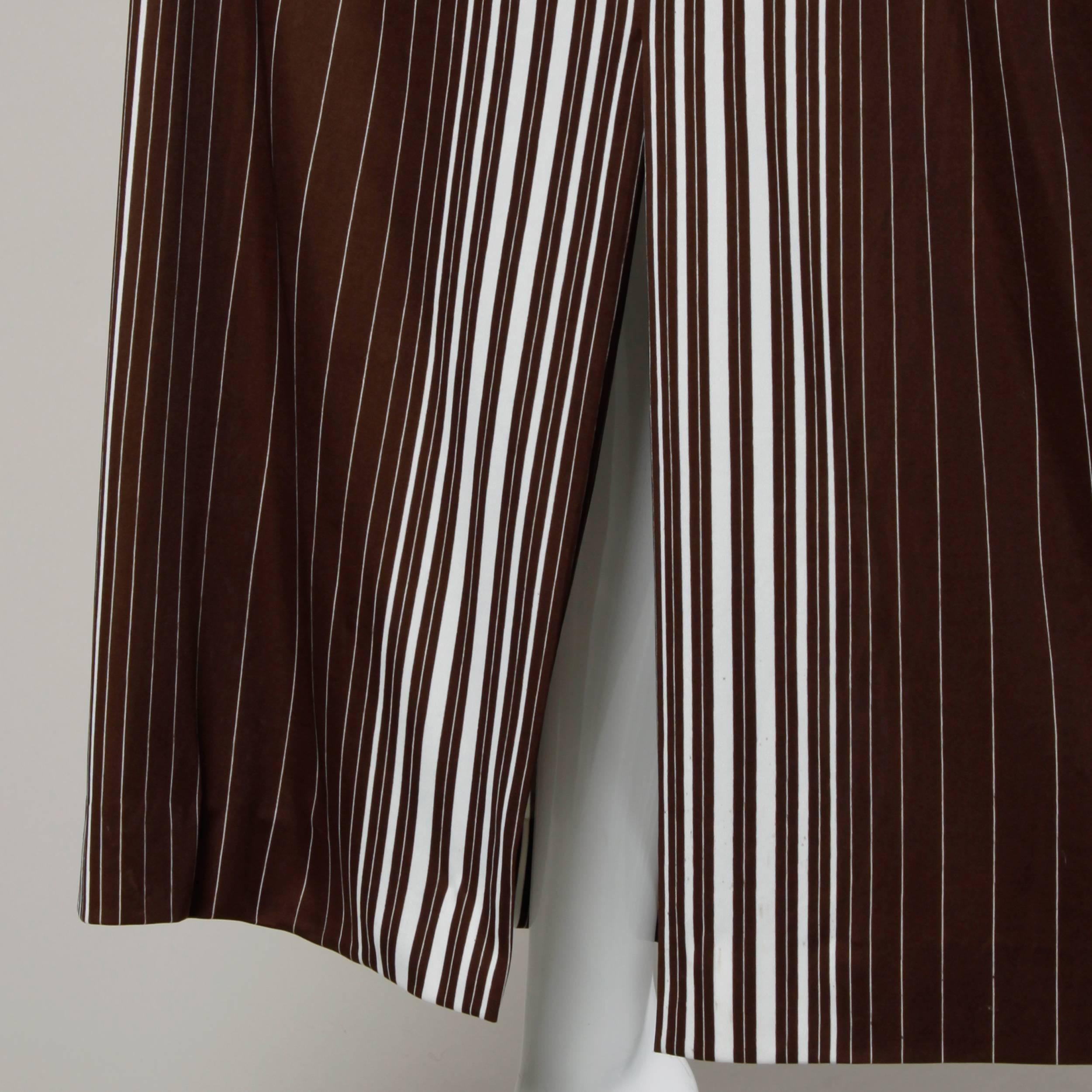 1970s Estevez Vintage Brown + White Striped Maxi Dress with a Plunging Neckline 3