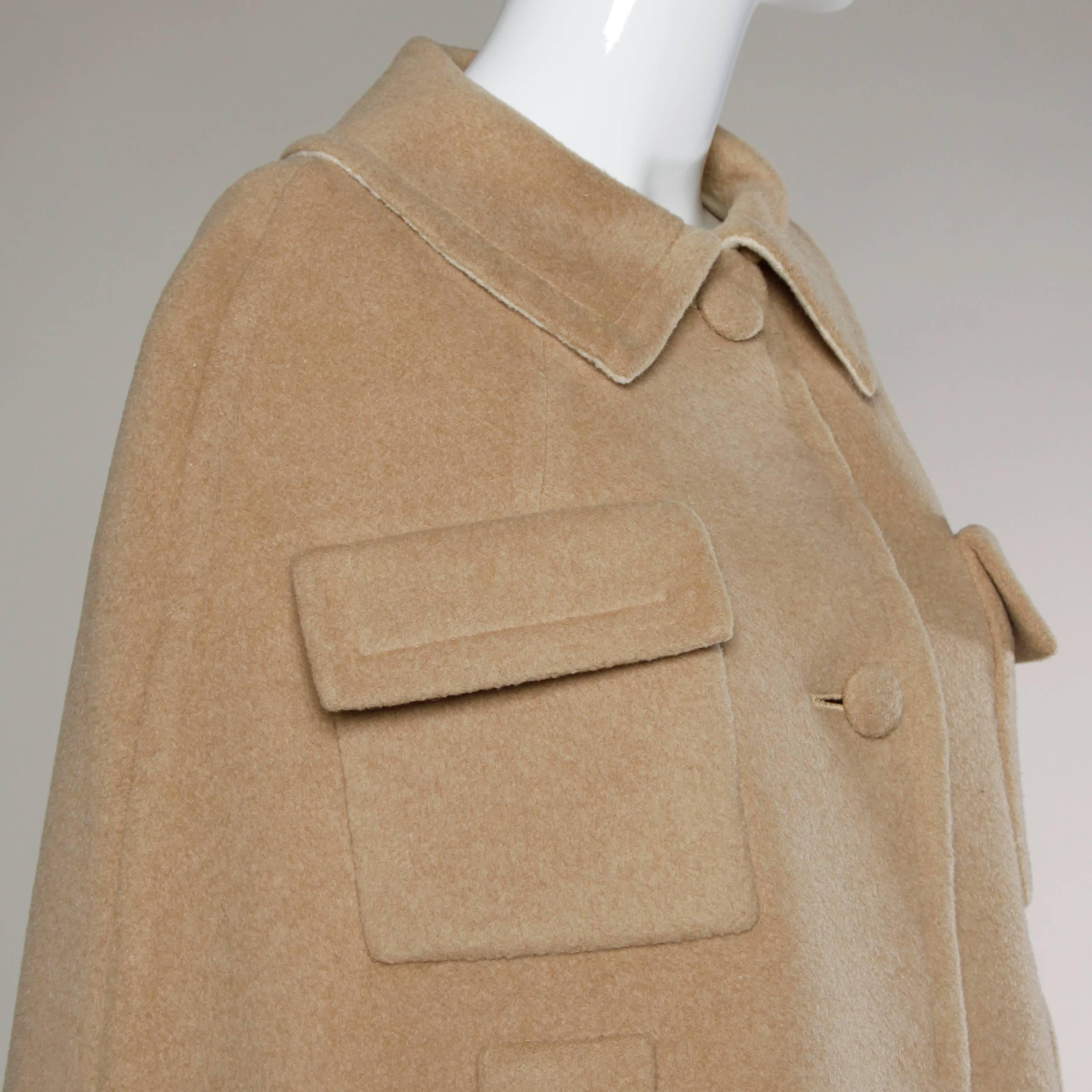 Lord & Taylor Vintage 1970s Soft Cashmere + Wool Blend Camel Cape Coat 1