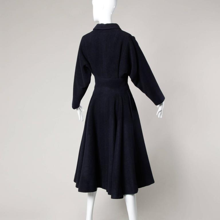 Rare Early Traina-Norell Label 1940s Navy Wool Swing Coat with a ...