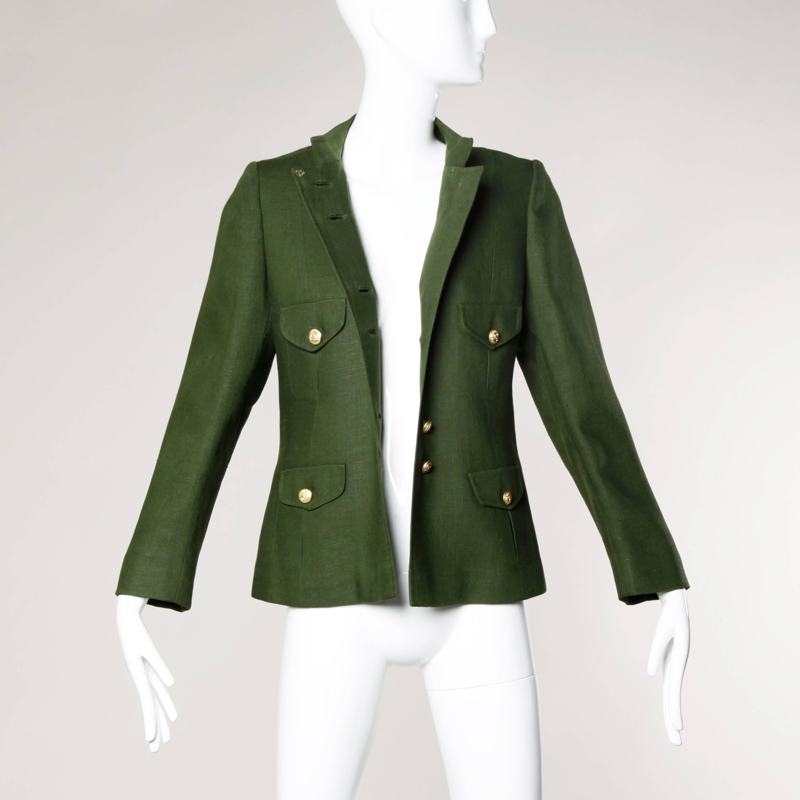 Women's Bergdorf Goodman Vintage Olive Green Military Jacket