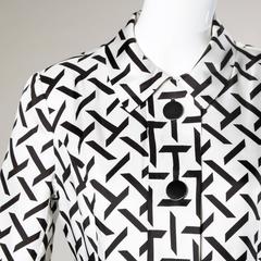 I. Magnin Vintage 1960s Graphic Black + White Print Silk Mod Coat