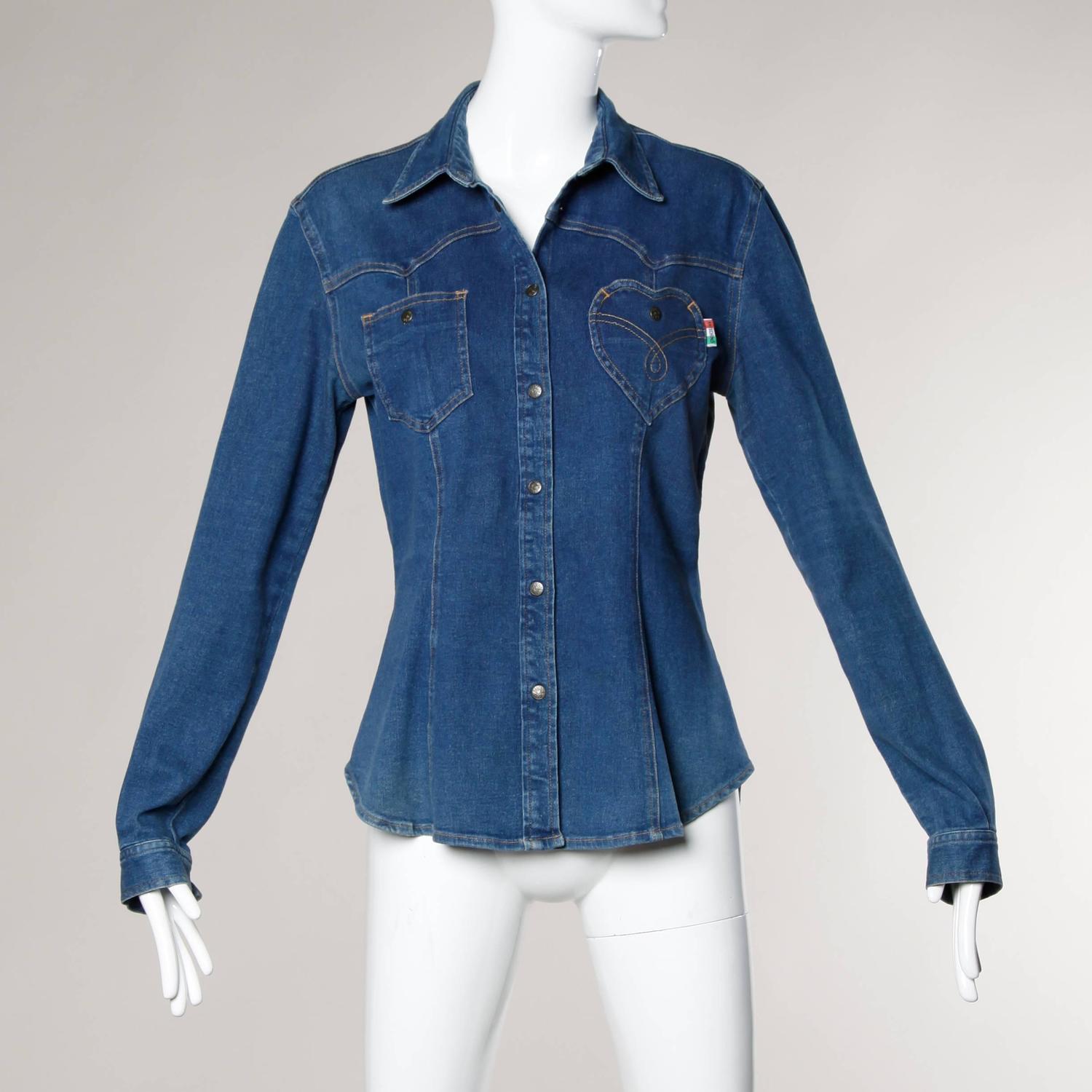 Moschino Jeans Vintage Denim Top or Jacket with Heart Pocket For Sale at 1stdibs
