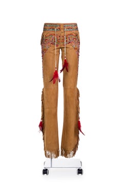 DOLCE & GABBANA SS 01 Extremely rare embroidered suede flared pants