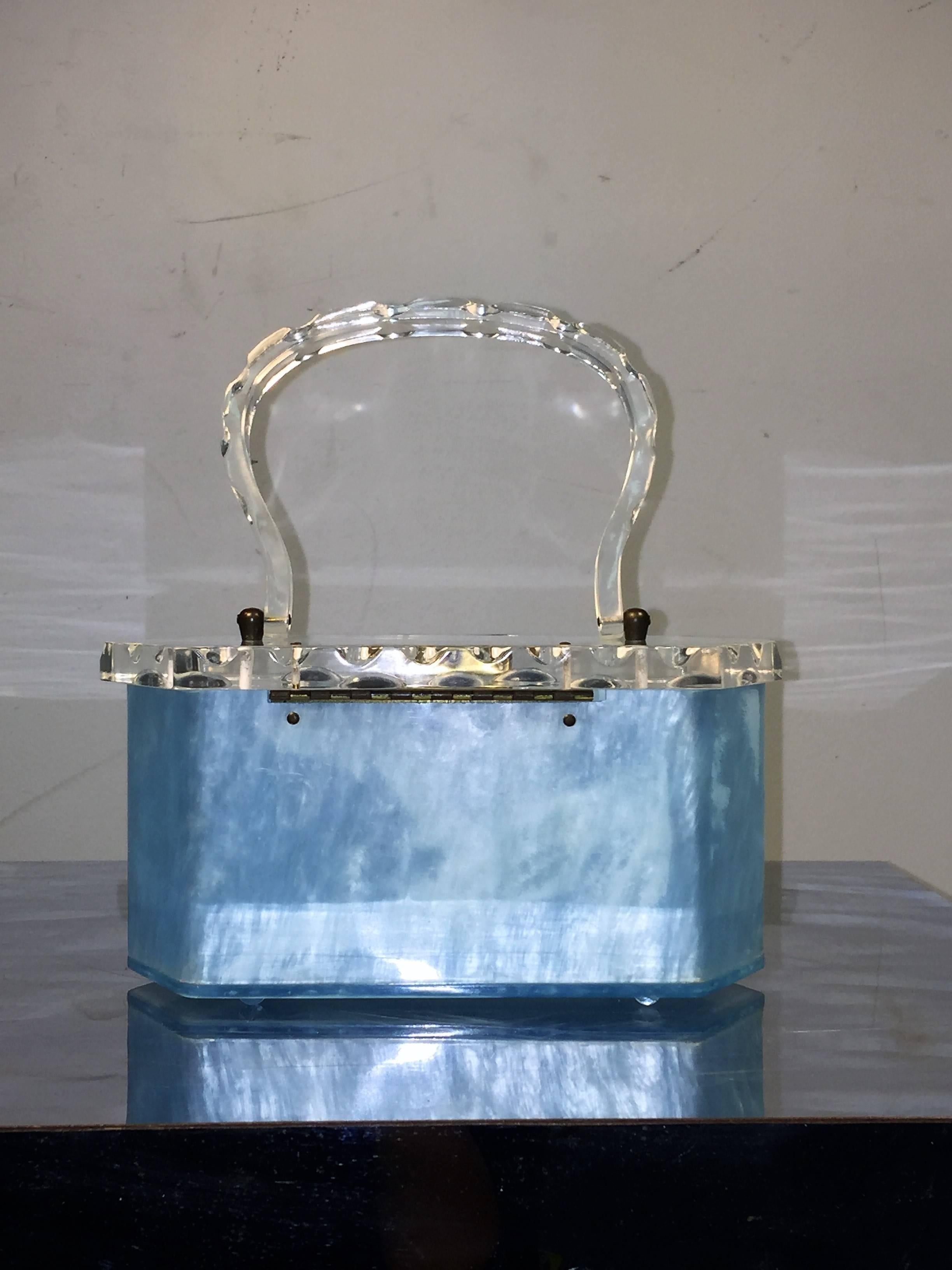 Rare Aqua Blue 1950's Lucite Handbag For Sale 1