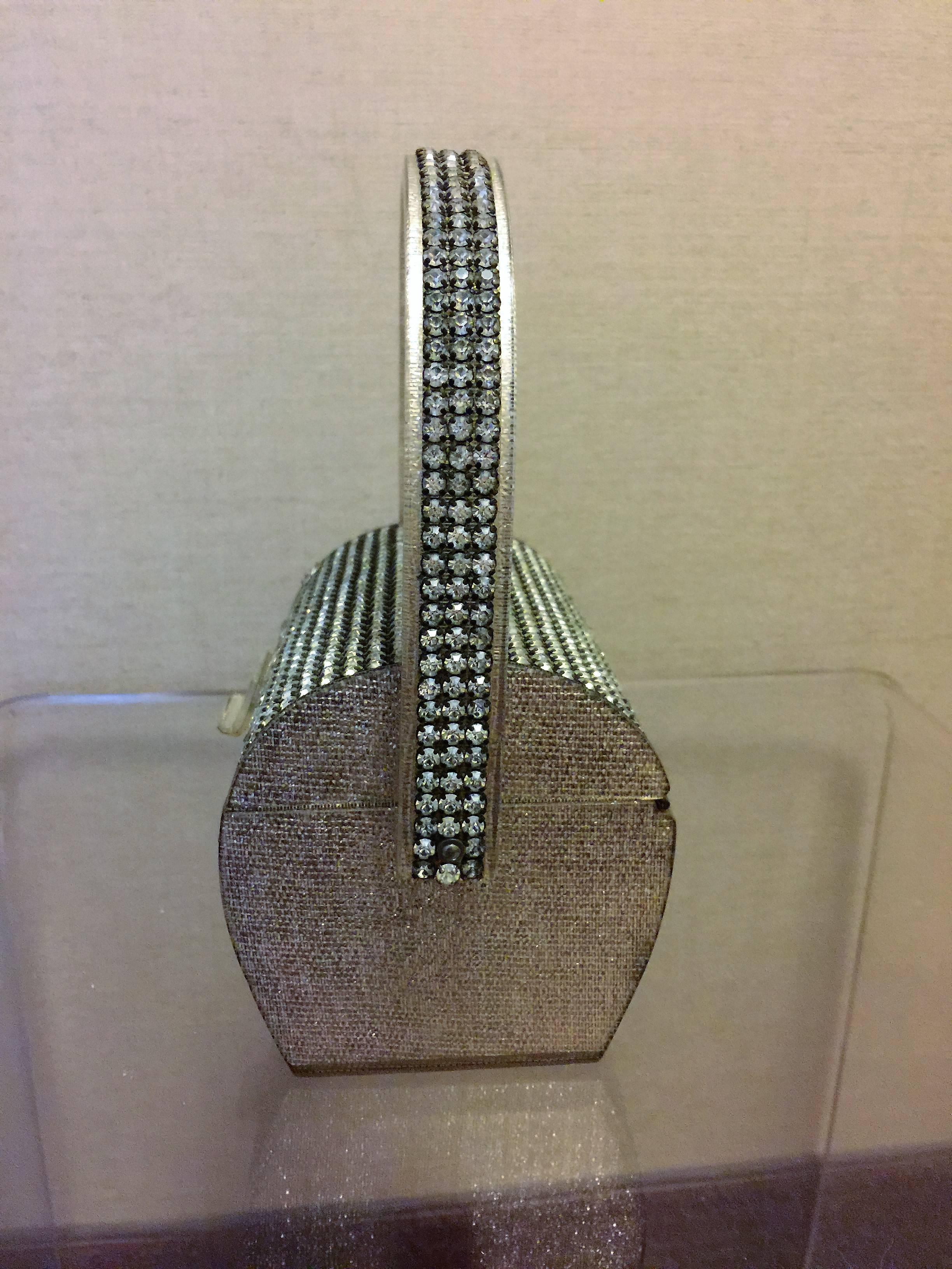 Women's Stunning Wilardy Silver Lame Rhinestone Petite Lucite Handbag For Sale