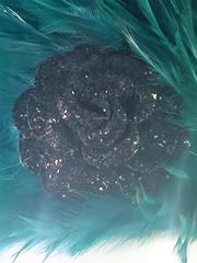 Rare Emerald Green Feather with Black Glitter Rose Hat by Chanel