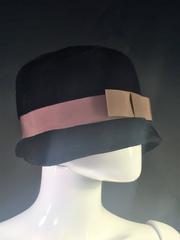 Chic Black Velour Hat with brown Grosgrain Ribbon Decoration