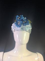 Beautiful 1950's Robin Egg Blue Satin Hat with Deep Blue Satin Flowers