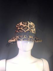 Gorgeous Faux Leopard Fur Hat with Jaunty Black Grosgrain Ribbon