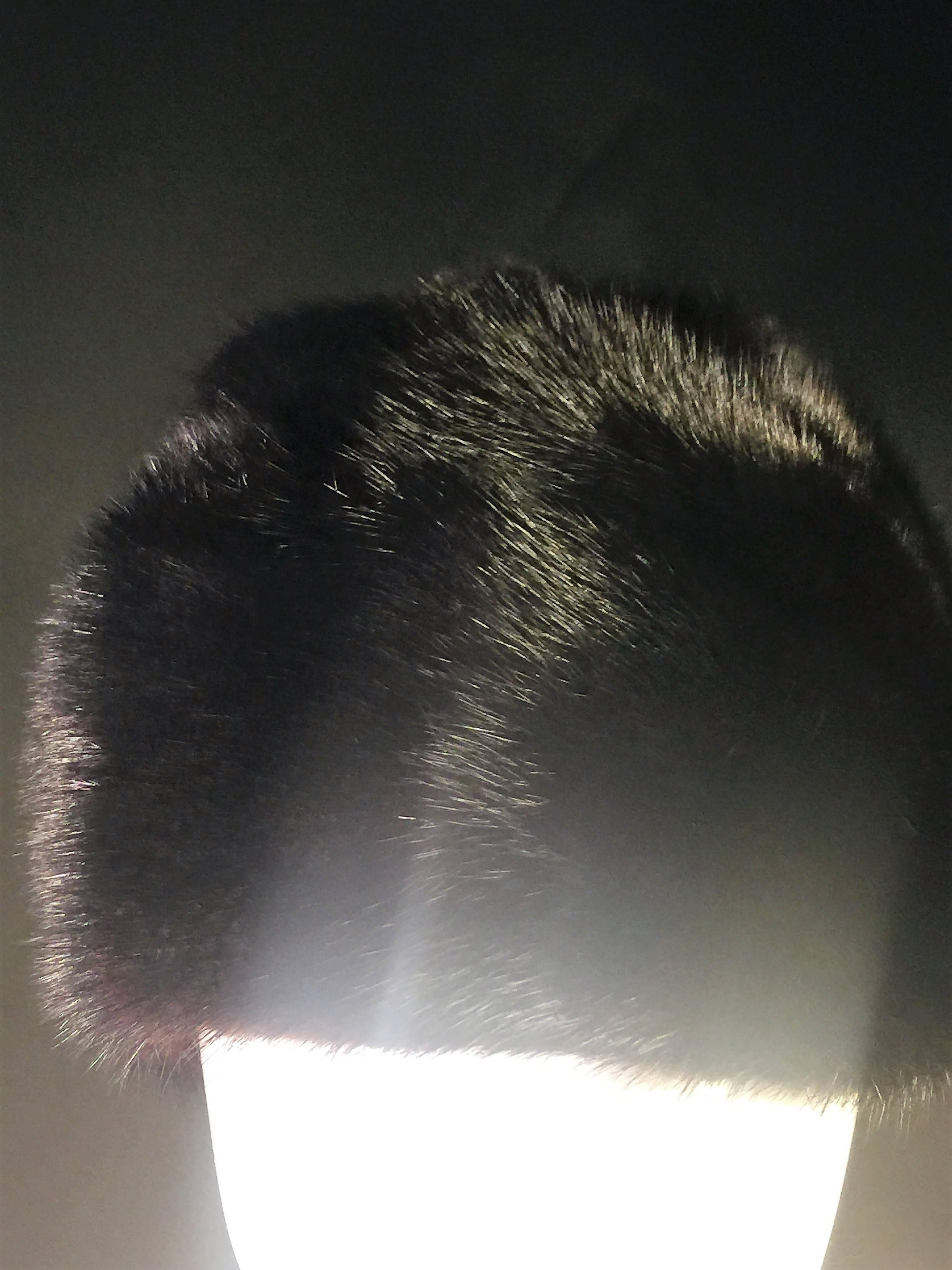 Beautiful Spiral Pattern Deep Brown Mink Hat with Black Taffeta Lining