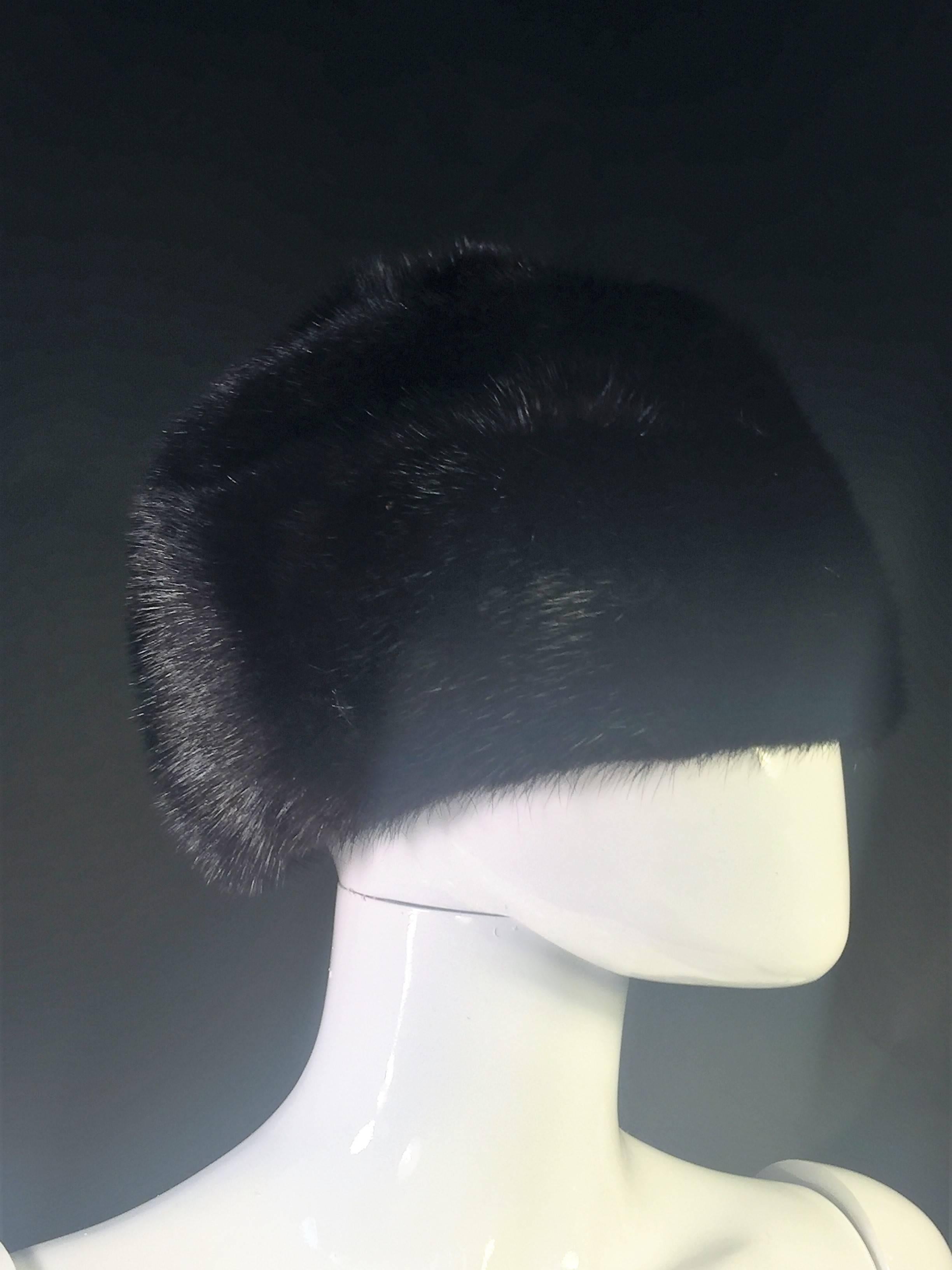 Black 1950's Deep Brown Mink Hat For Sale
