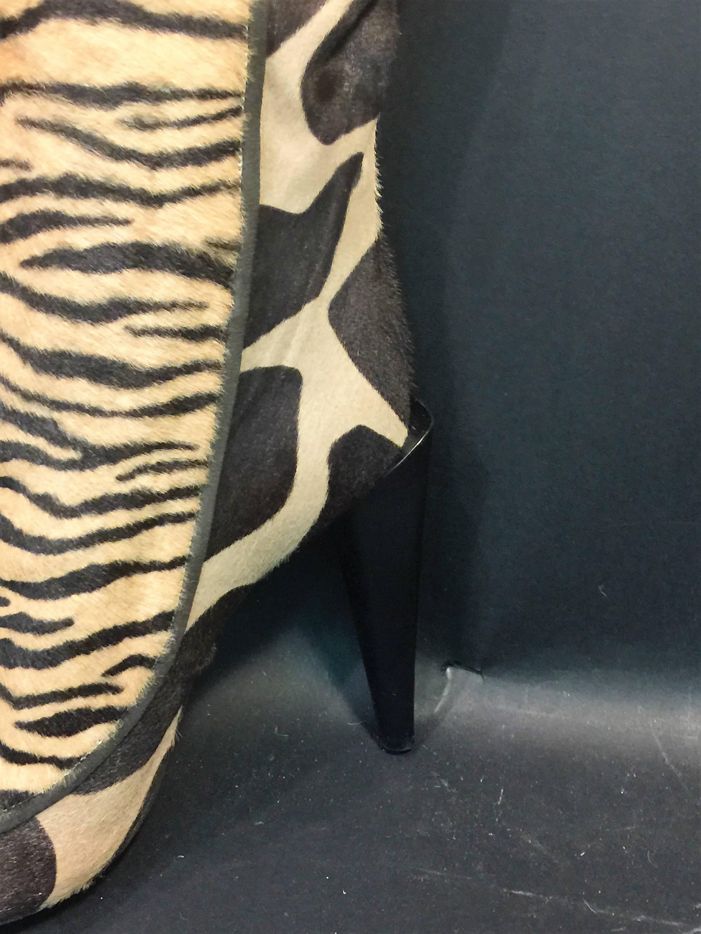 Women's Gorgeous Roberto Cavalli Tiger Giraffe Pattern Fur Hide Thigh High Boots For Sale