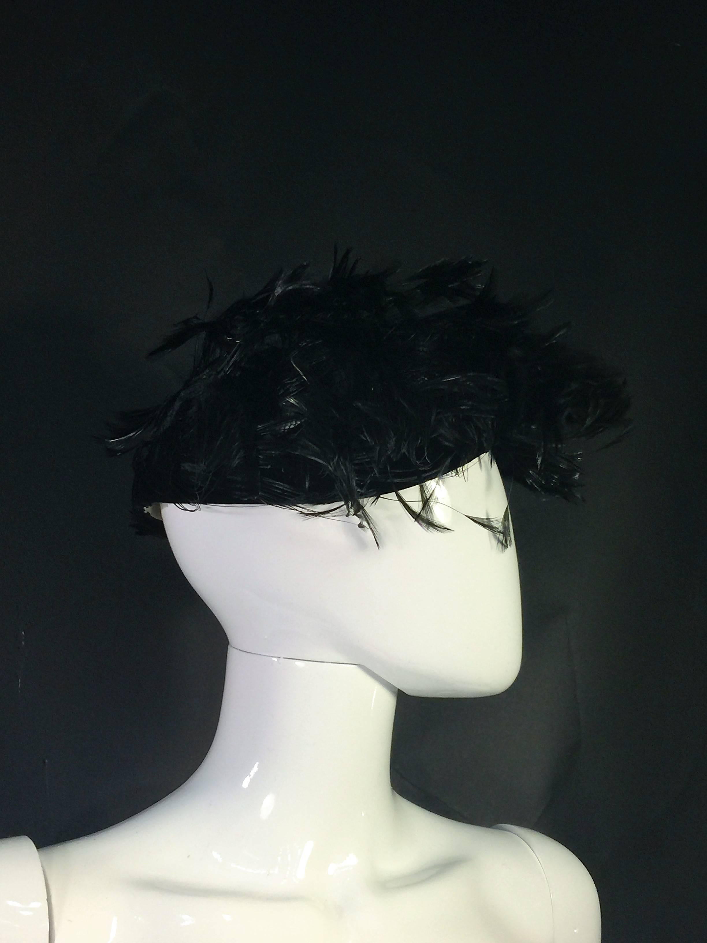  1960's Beautiful Black Feather & Velvet Christian Dior Hat In Excellent Condition In New York, NY