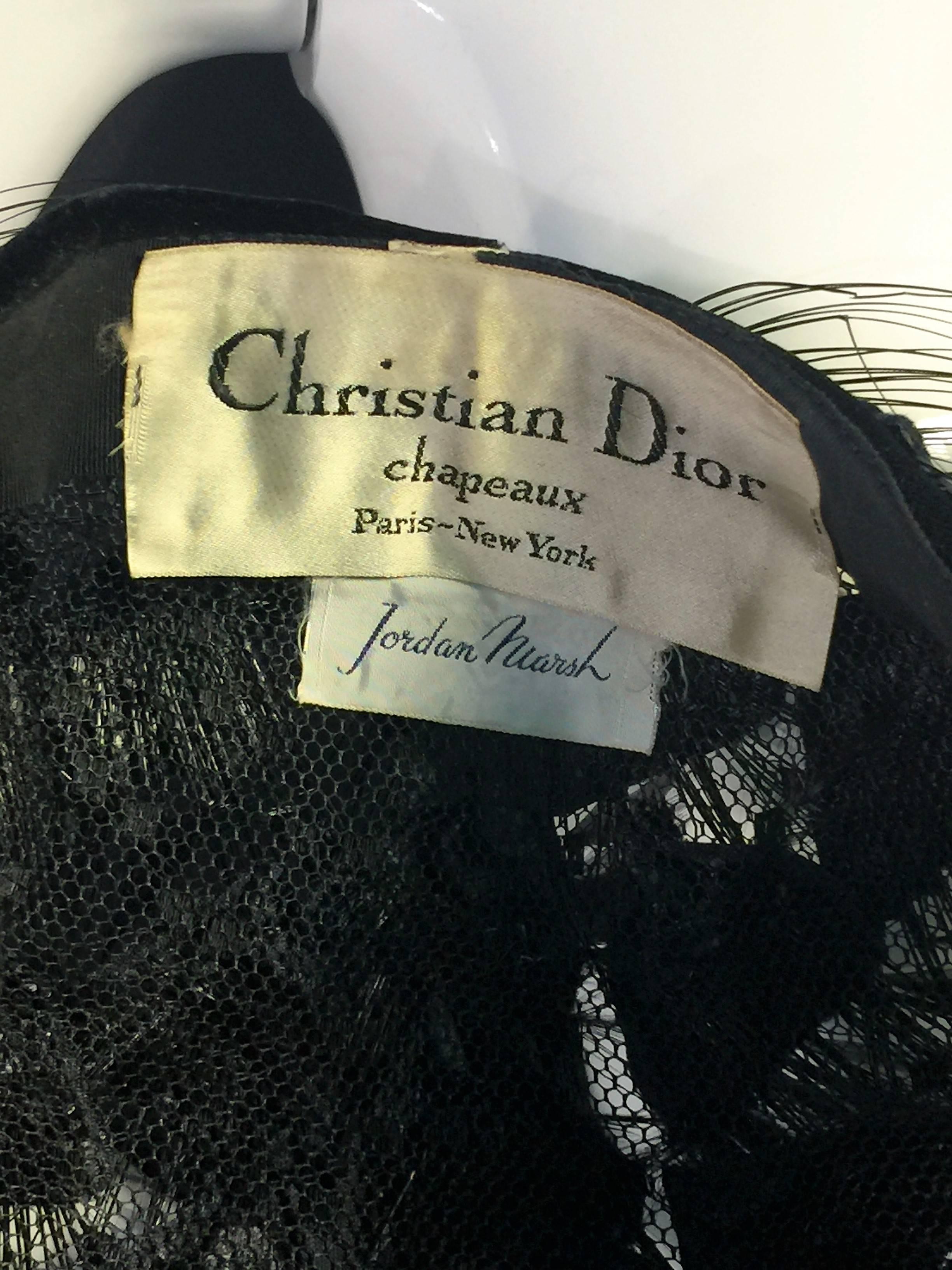  1960's Beautiful Black Feather & Velvet Christian Dior Hat 3