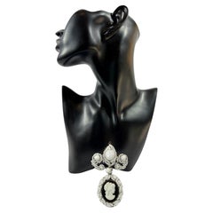Signed Haskell Large Delicate Black and White Glass Vintage Locket Brooch