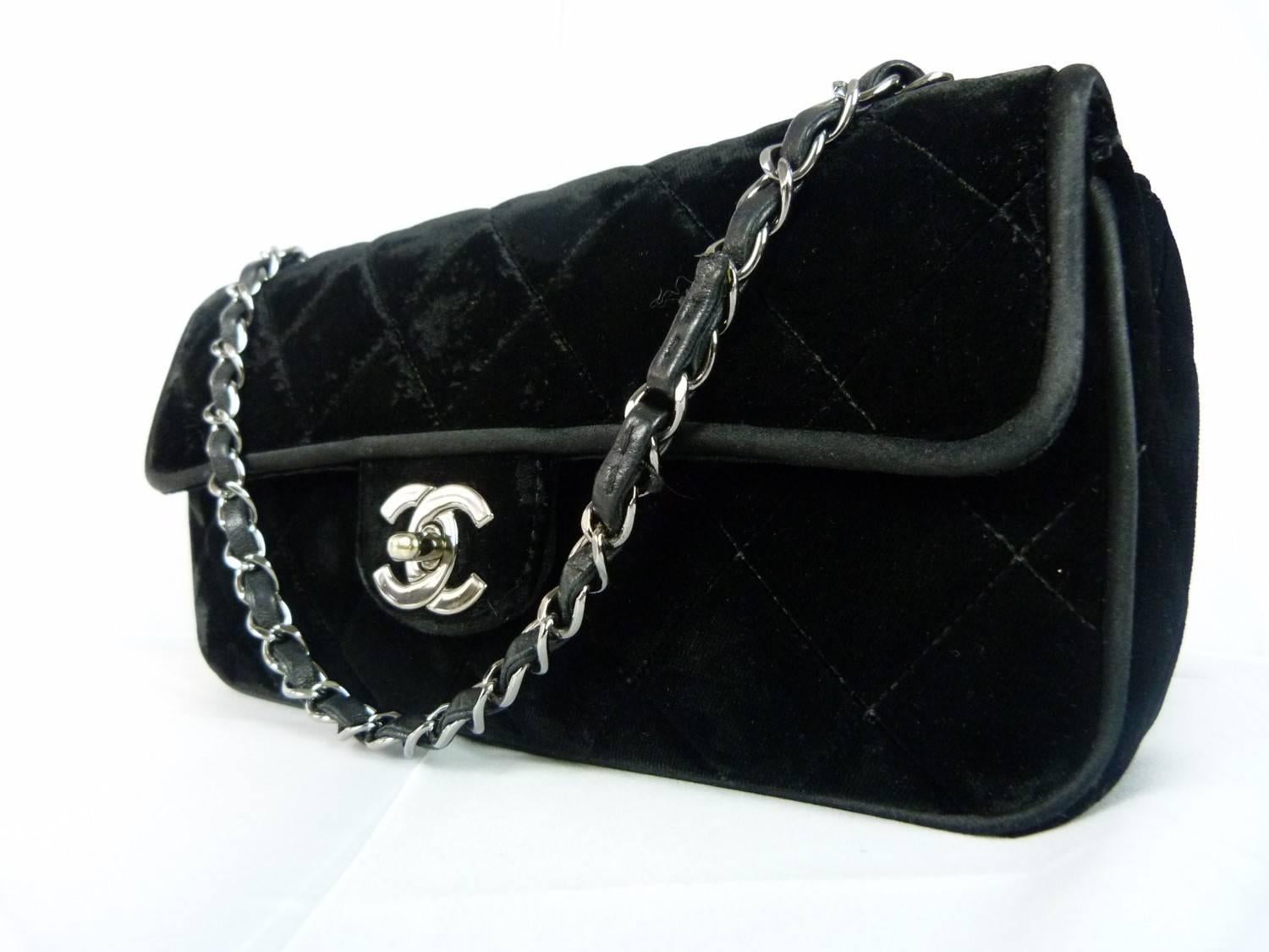 Chanel Black Velvet Crossbody Bag 5