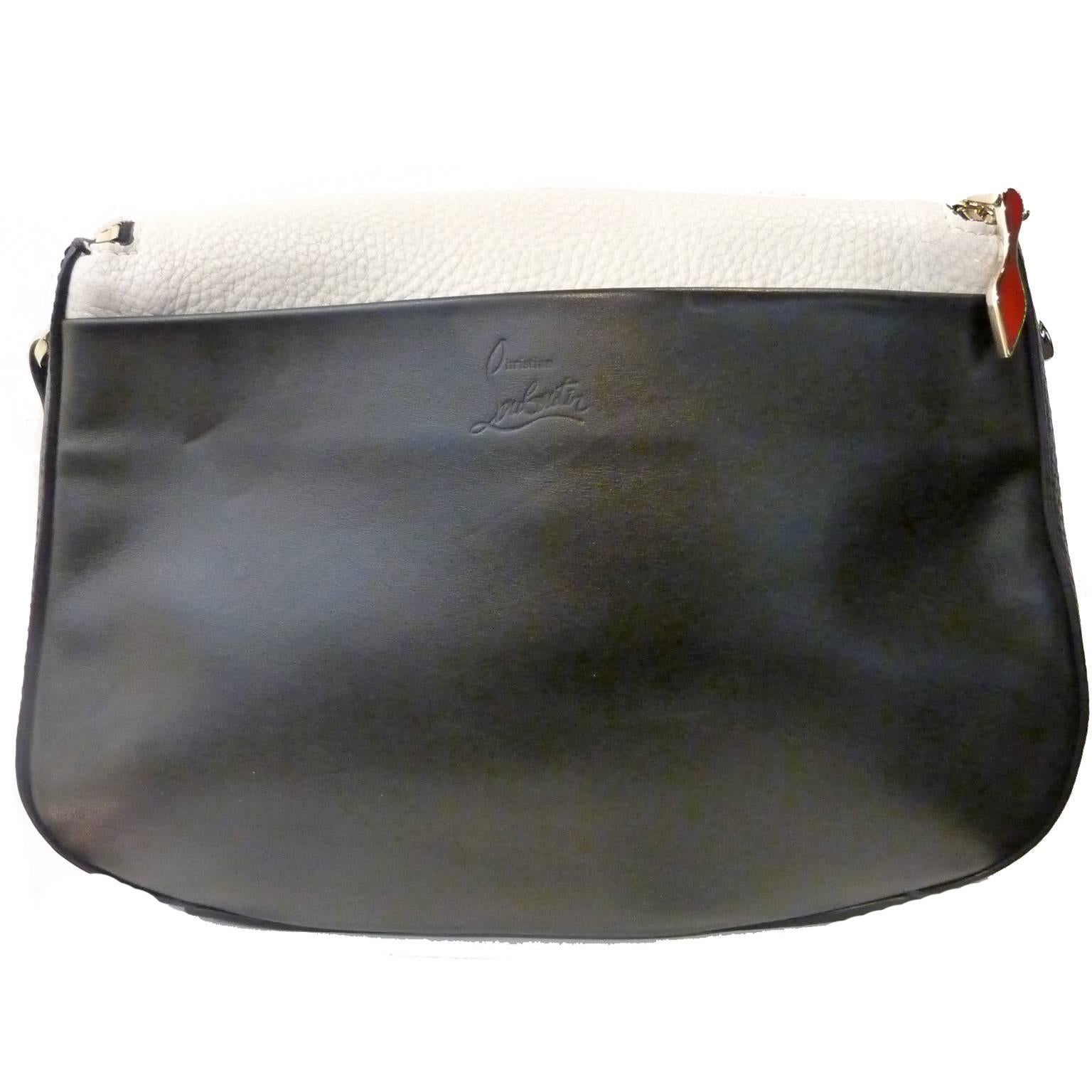 Women's Christian Louboutin Black and Beige Leather Crossbody Bag