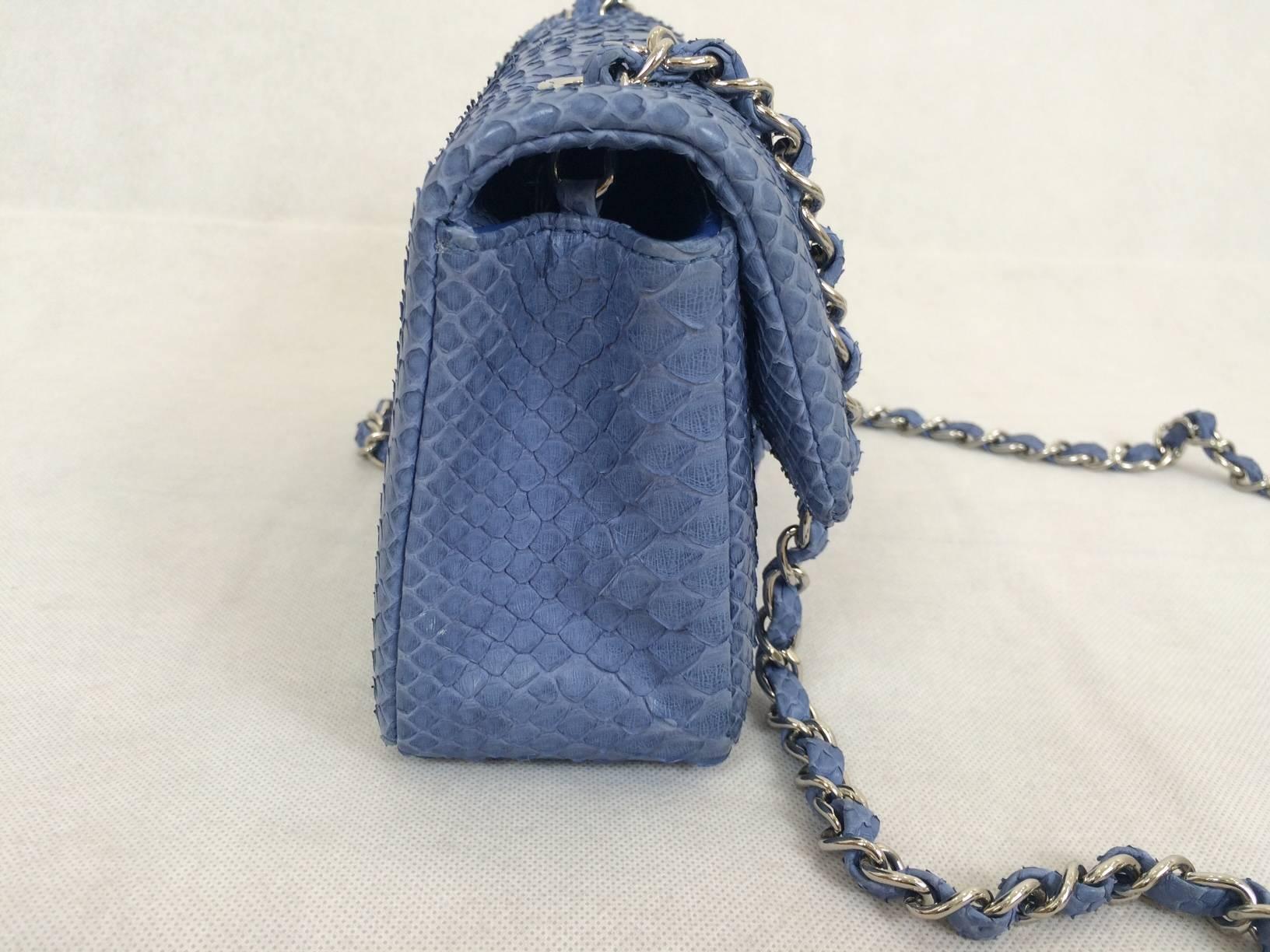 Chanel Mini Powder Blue Python Crossbody Bag In New Condition For Sale In Castries, FR