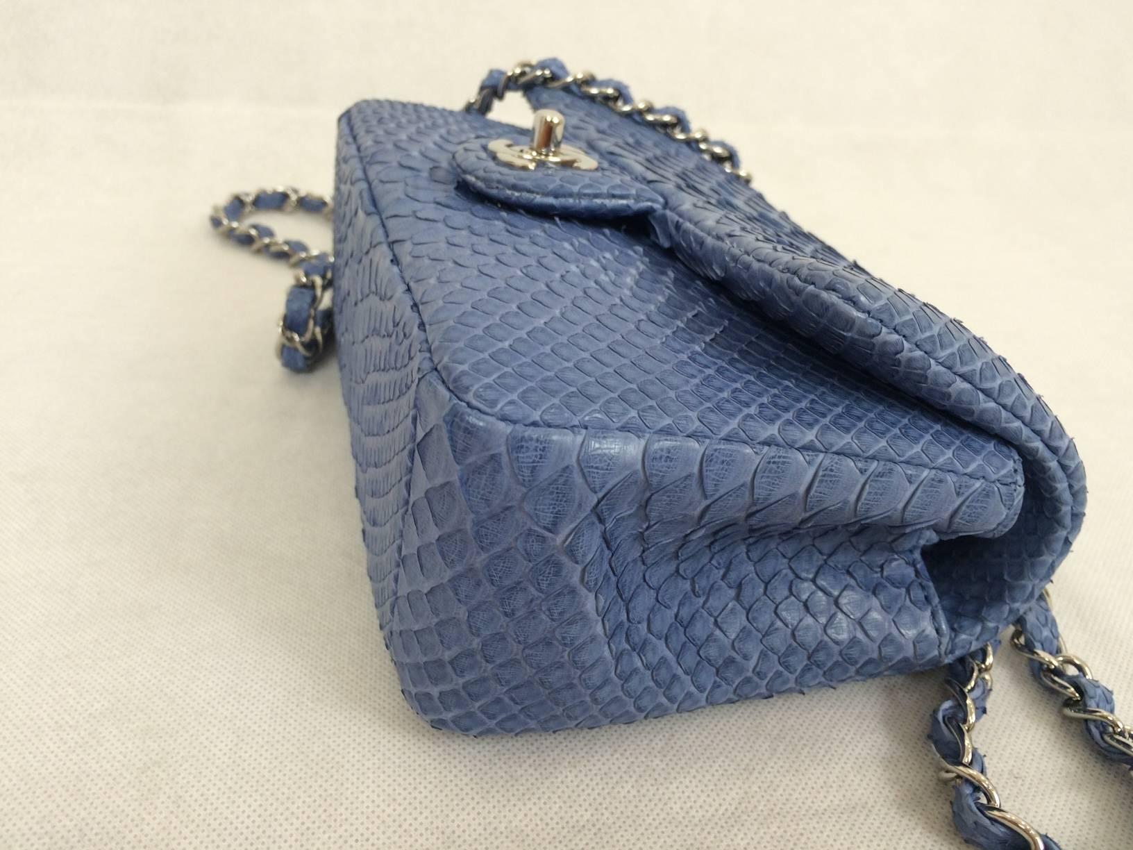 Women's Chanel Mini Powder Blue Python Crossbody Bag For Sale