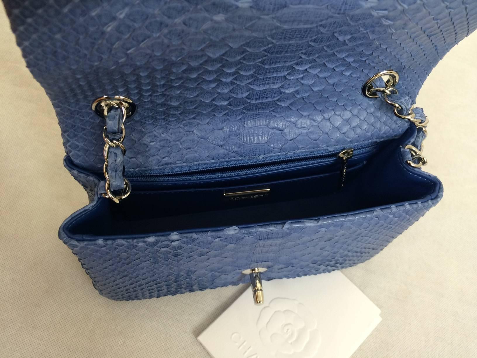 Chanel Mini Powder Blue Python Crossbody Bag For Sale 1