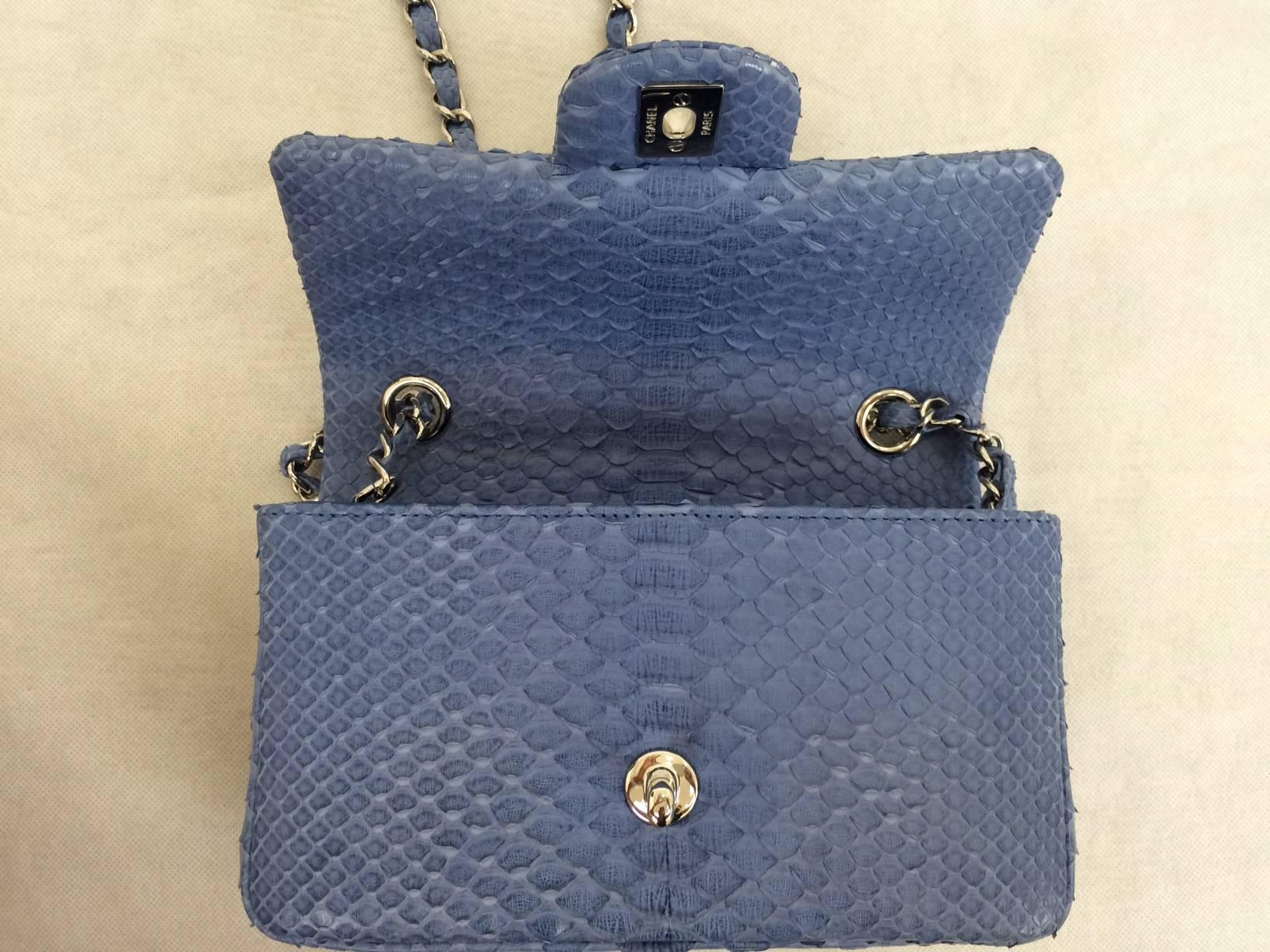 Chanel Mini Powder Blue Python Crossbody Bag For Sale 2