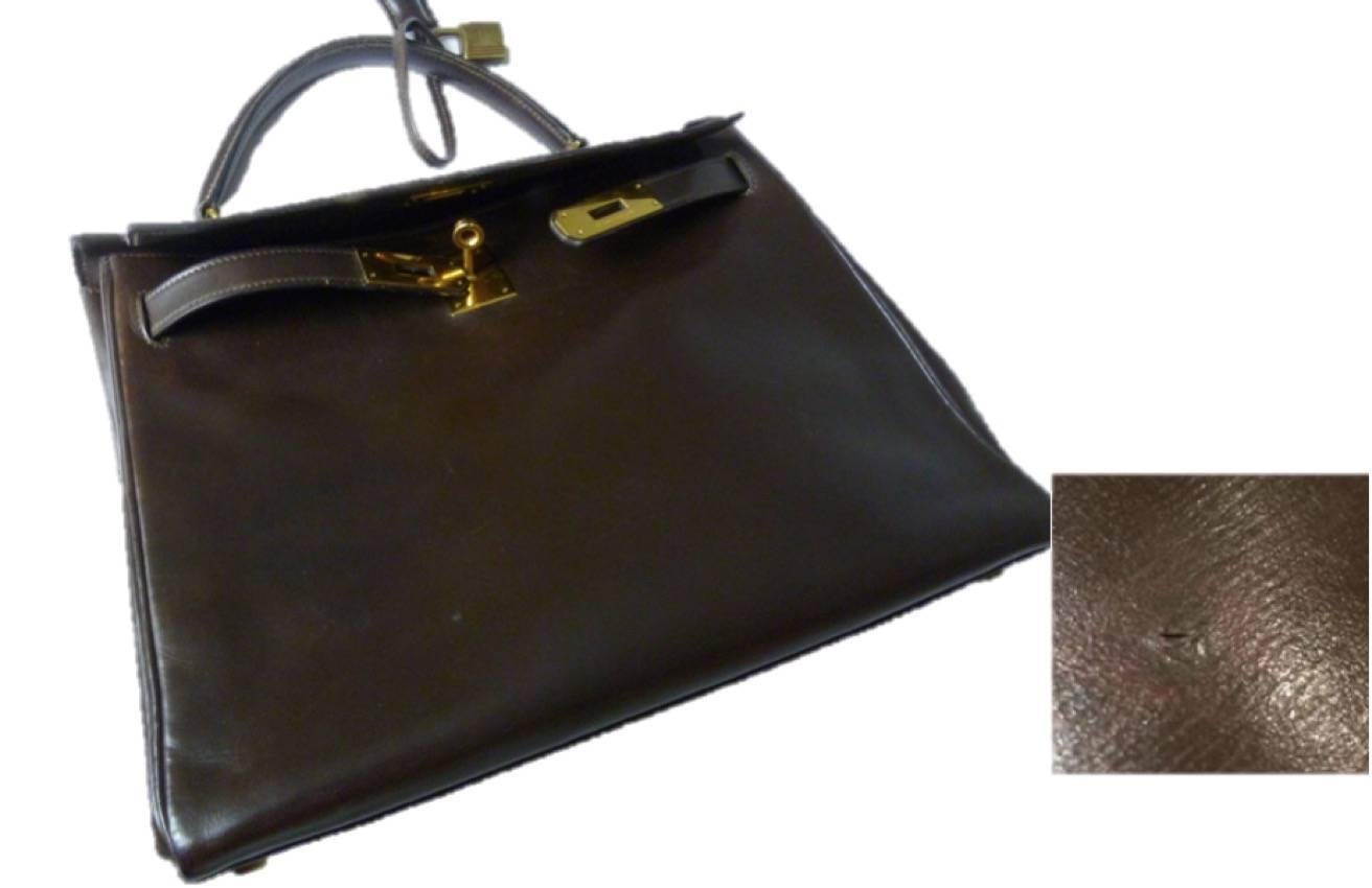 Hermès Kelly Brown Box Leather Bag 32cm  4