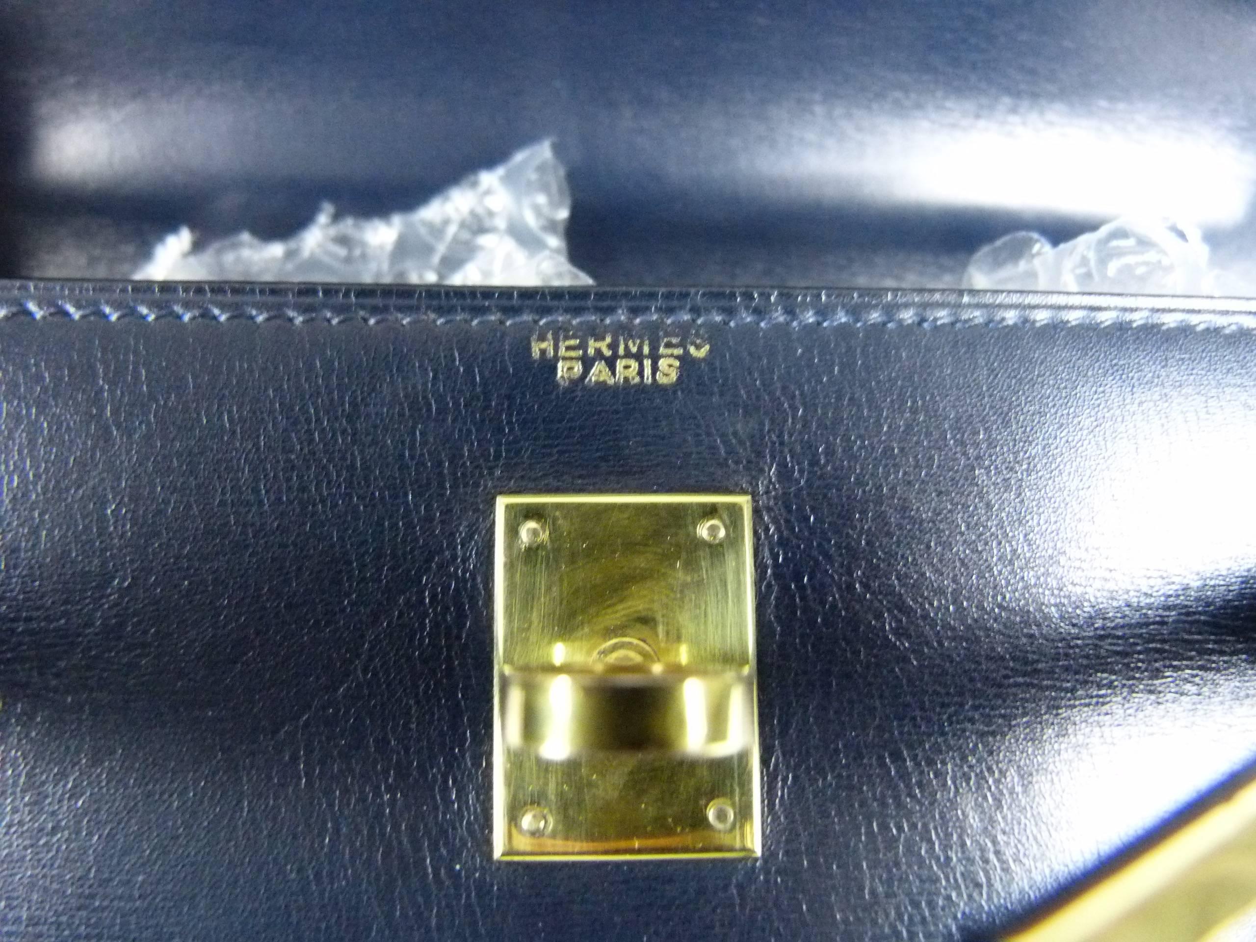 Authentic Hermes Mini Kelly 20 Bag Sellier Night Blue For Sale 1