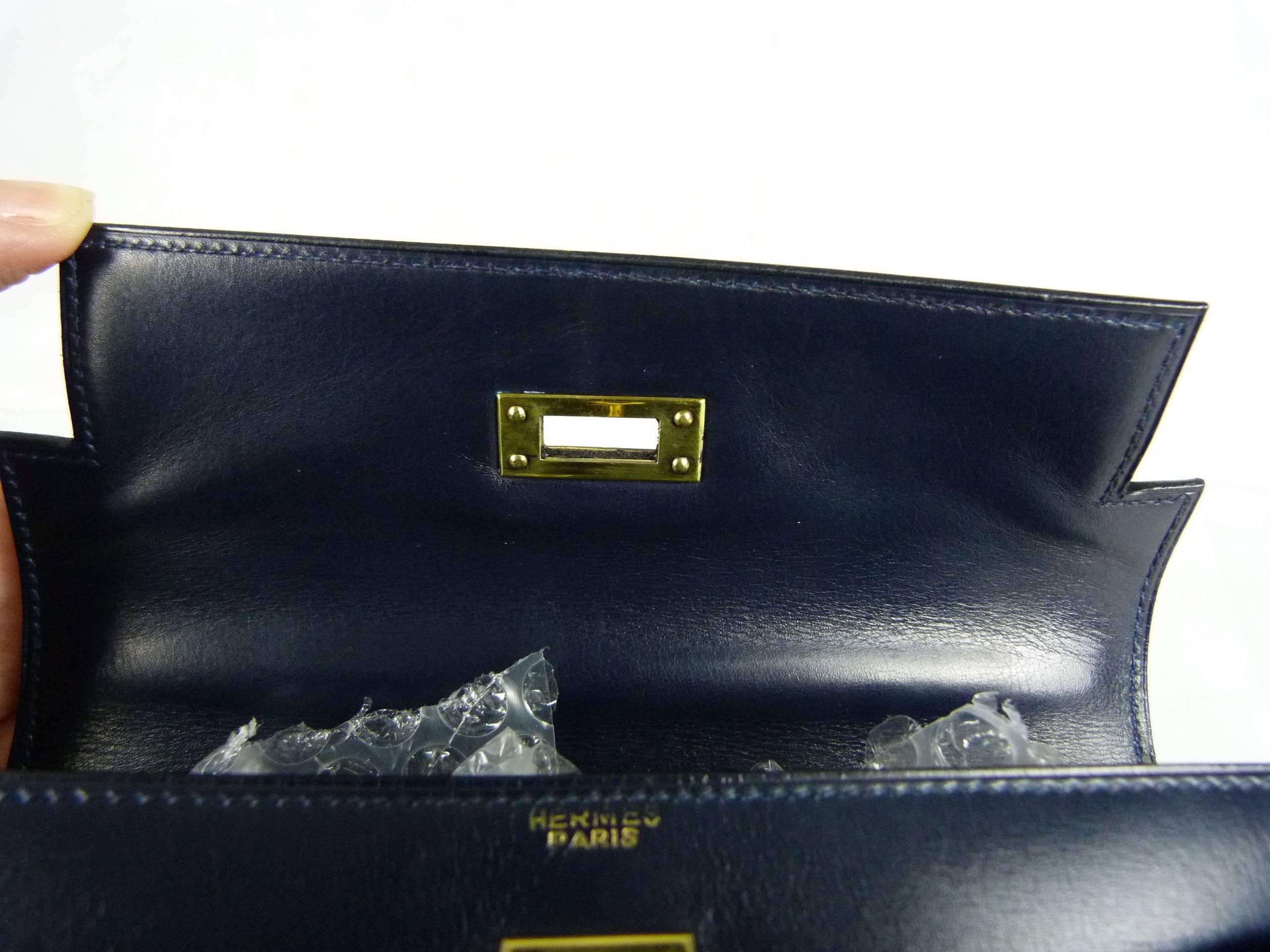 Authentic Hermes Mini Kelly 20 Bag Sellier Night Blue For Sale 3