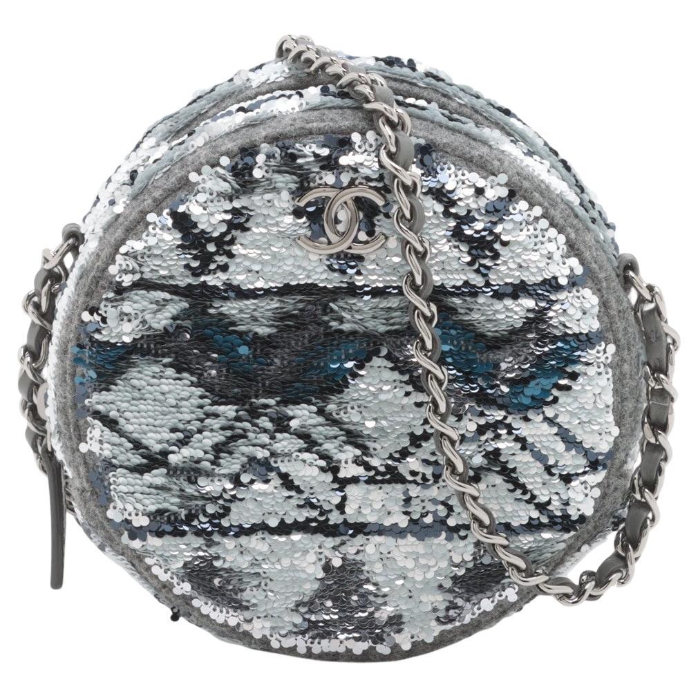 Chanel CC Logo Paillettes x Chaîne en laine Sac à bandoulière rond Gris * PRÉCOURS *