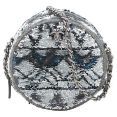 Chanel CC Logo Sequins x Wool Chain Round Shoulder Bag Gray * PREORDER *