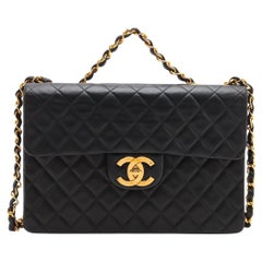Chanel CC Logo Matelasse 34 Maxi Lambskin Single Flap Double Chain Shoulder Bag